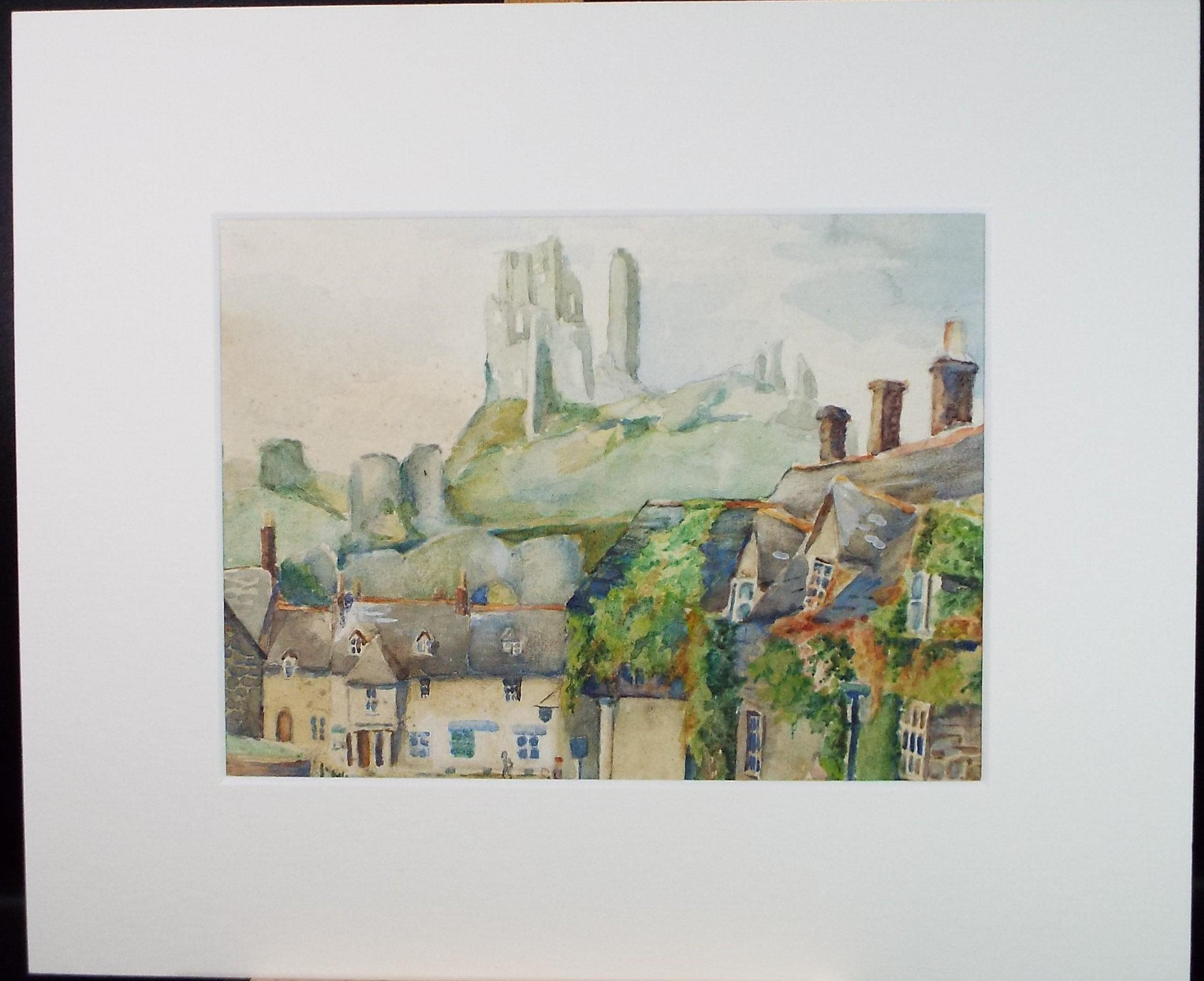 Original Watercolour, 'Corfe Castle', Circa 1930's , Unknown Artist