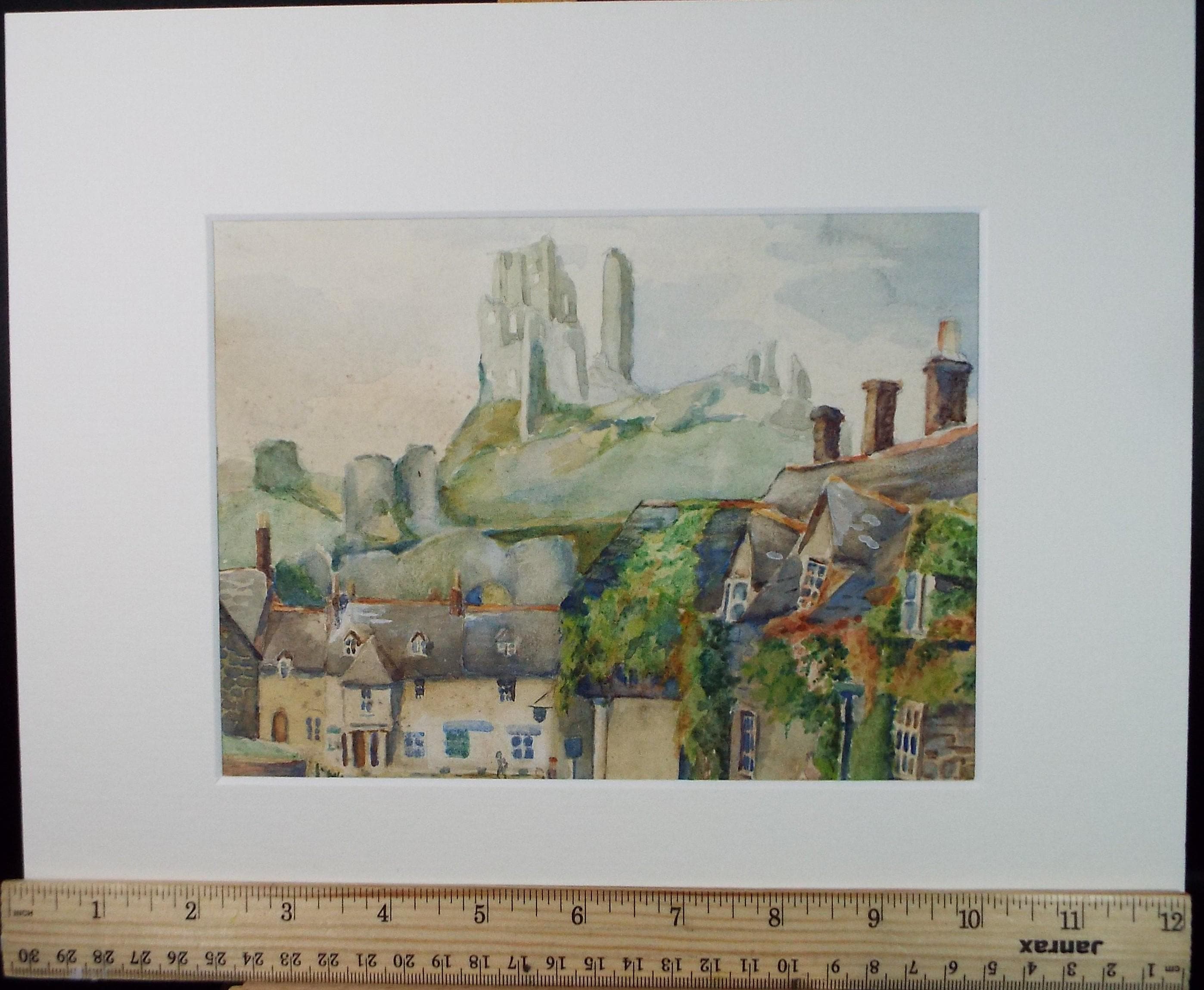 Original Watercolour, 'Corfe Castle', Circa 1930's , Unknown Artist