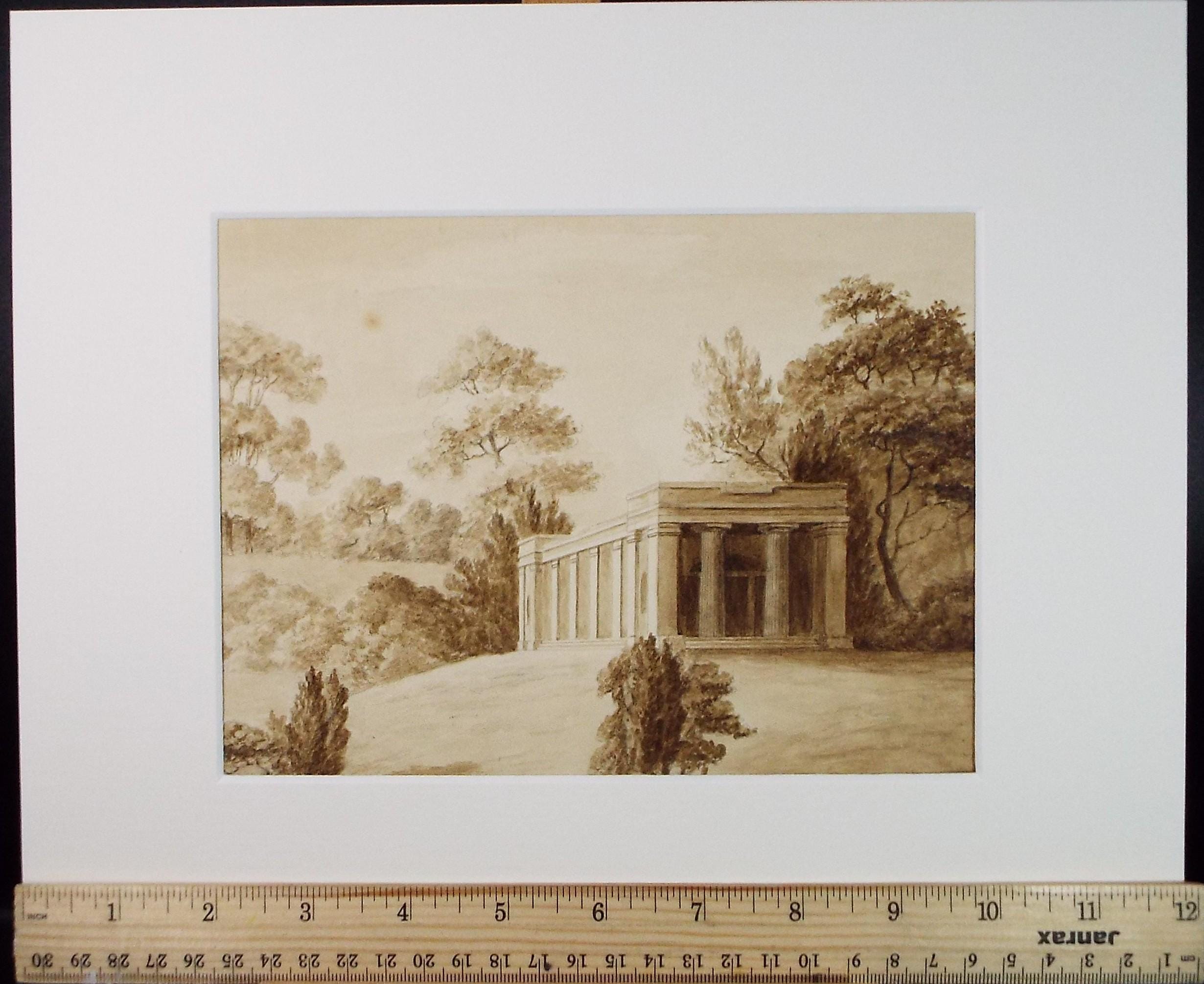 Original Watercolour, 'Temple Folly in a Landscape', Artist Unknown, Late 19th Century