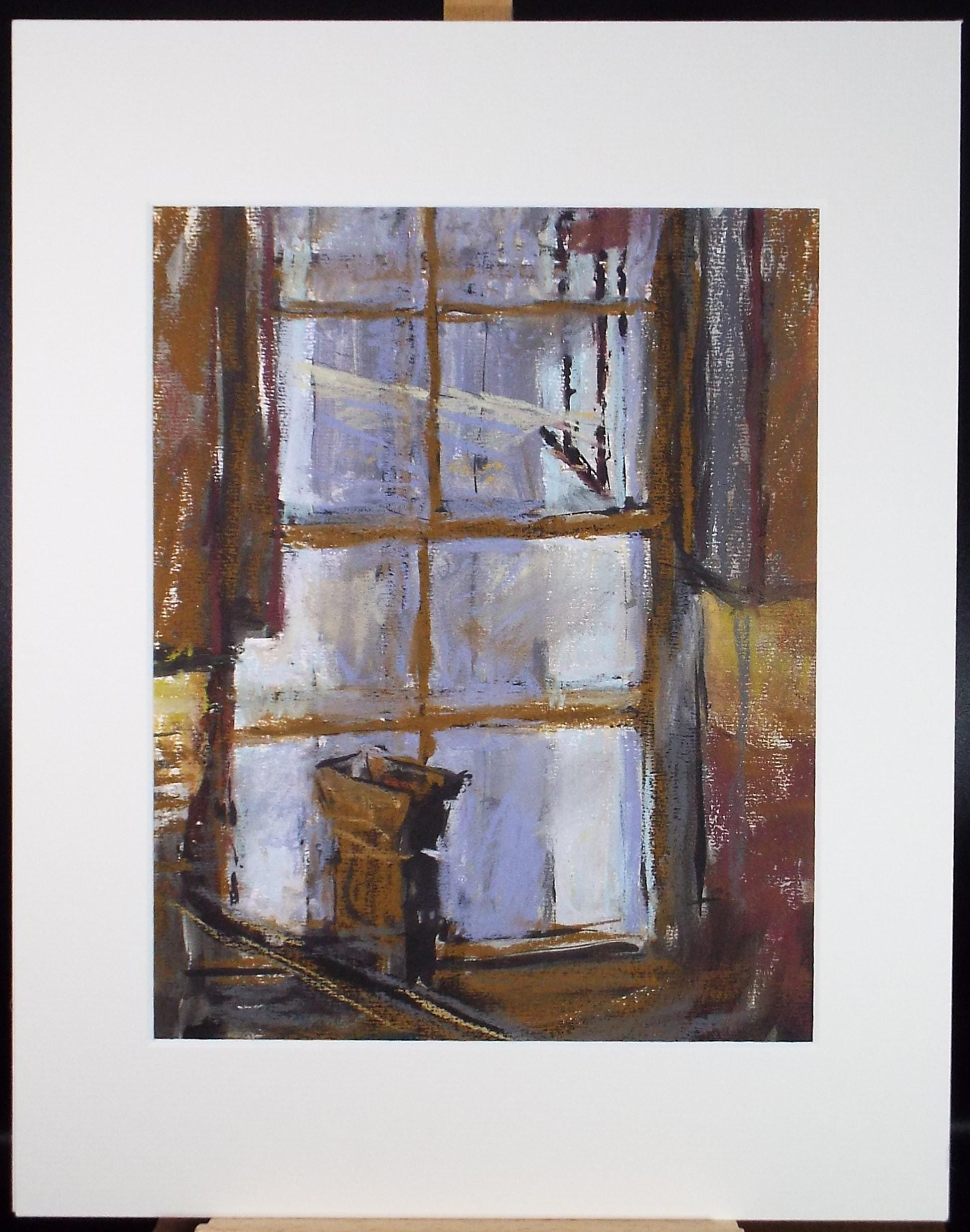 Original pastel drawing, 'through a window', Pauline Plummer, 1990s