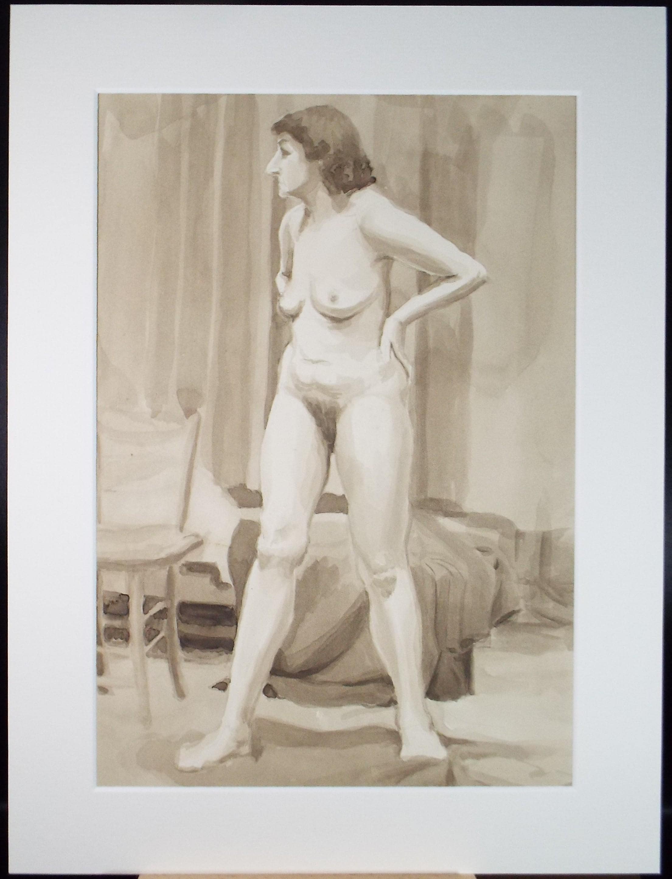Original Watercolour & Ink ,'Standing female nude', Circa 1950's, Pauline Plummer (b 1933)