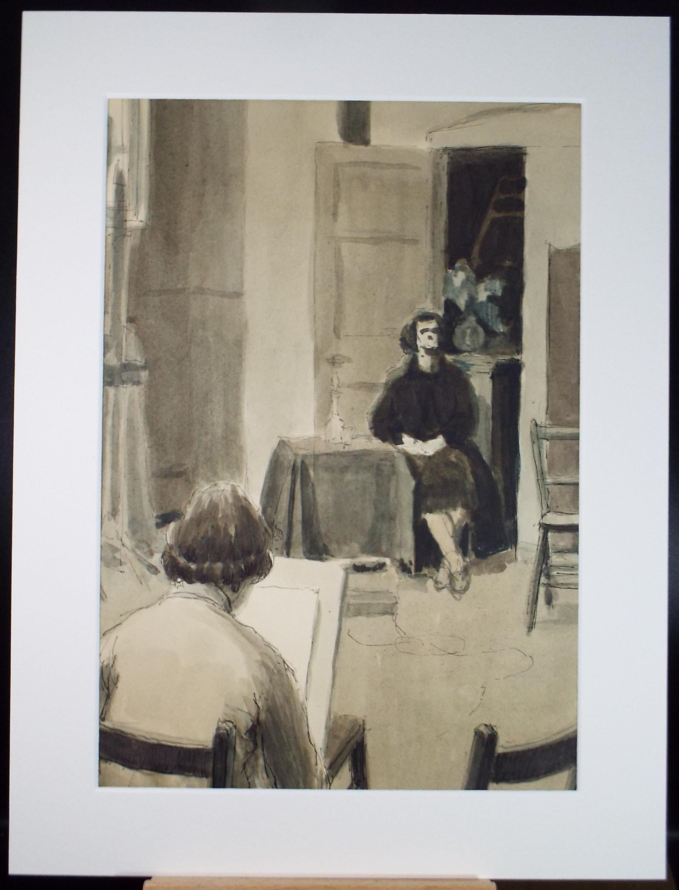 Original Watercolour & Ink 'Drawing Class', Circa 1950's, Pauline Plummer (b 1933)