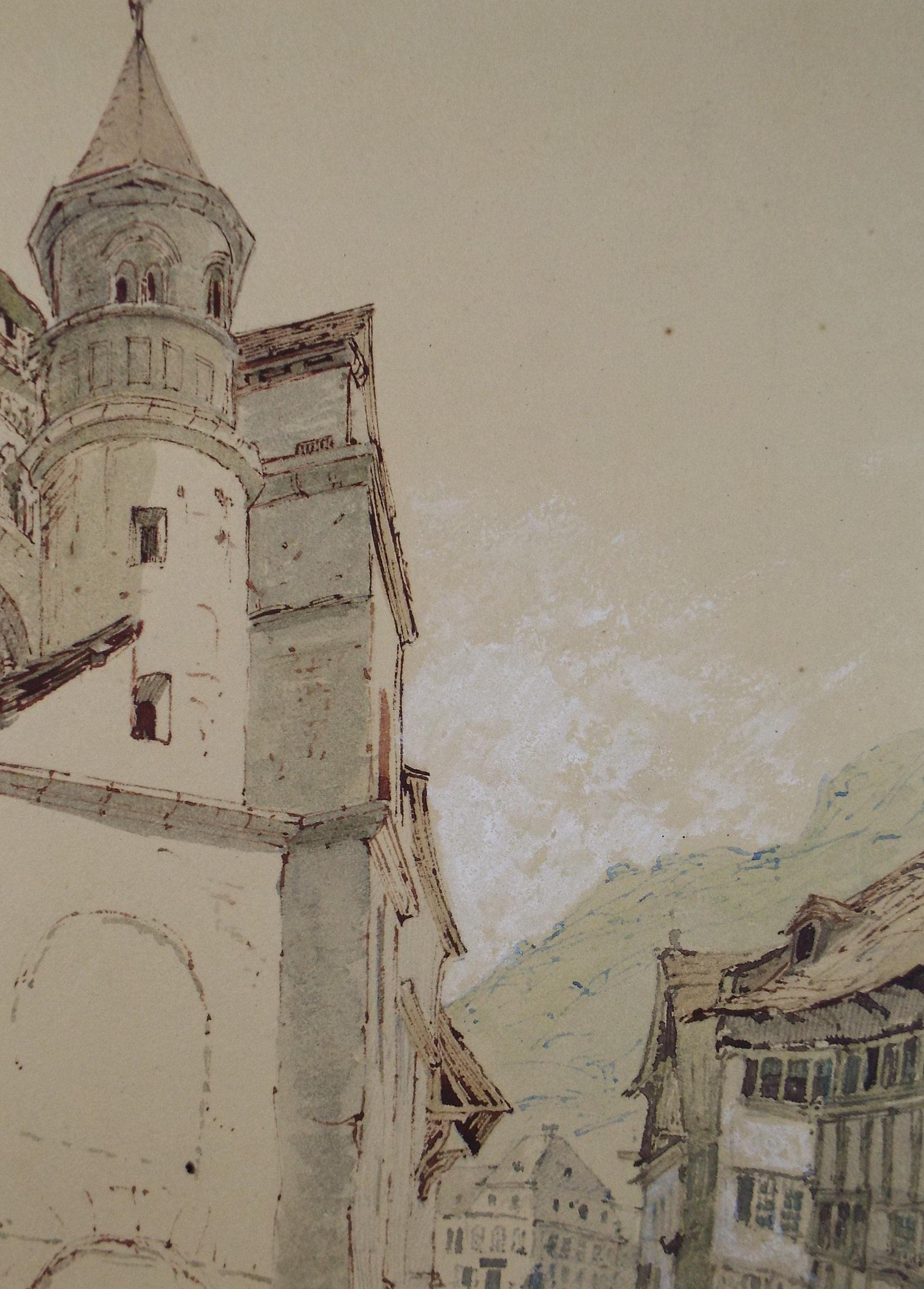 Original Watercolour, 'Continental Street scene', Circa 1900, Artist Unknown