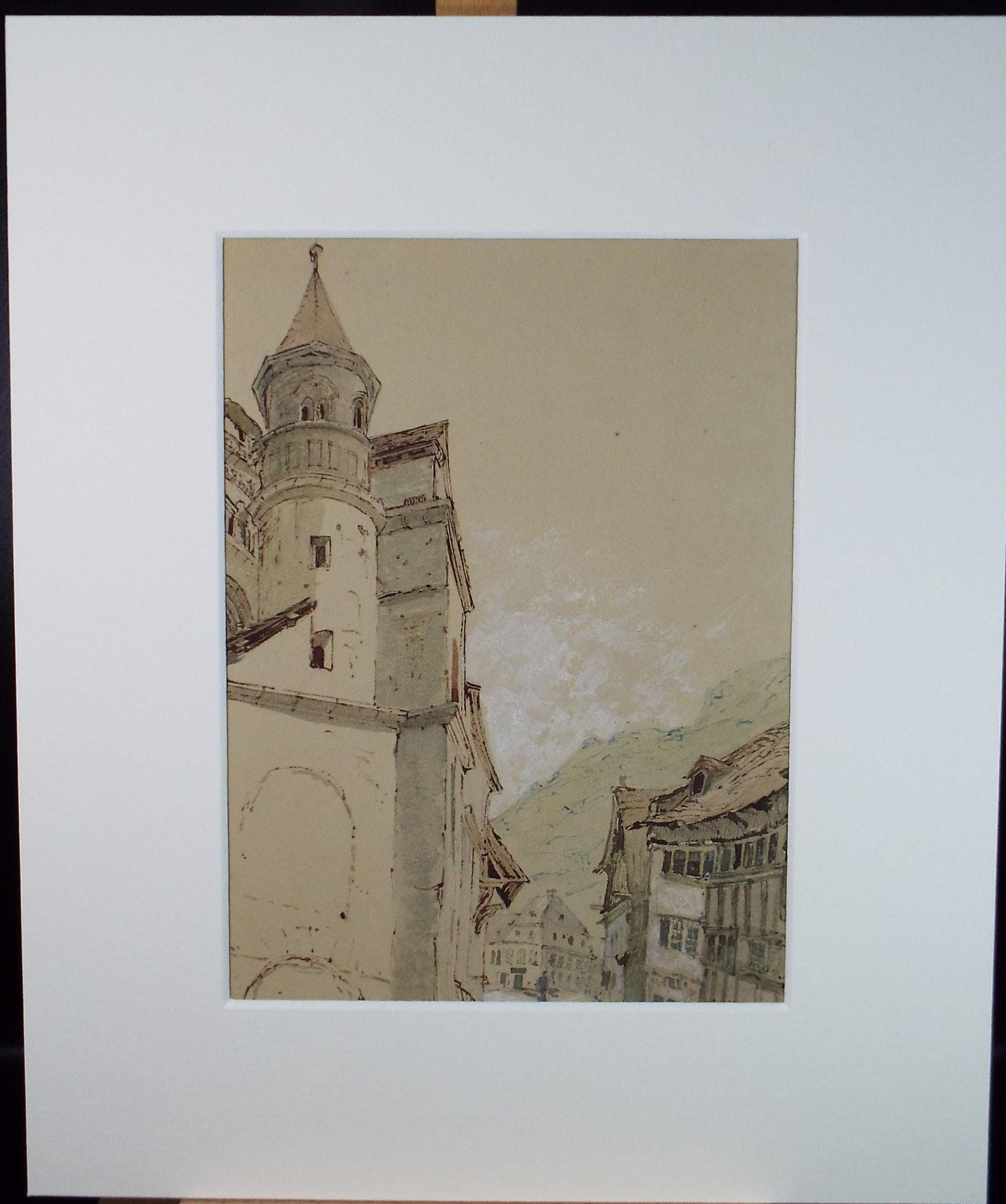 Original Watercolour, 'Continental Street scene', Circa 1900, Artist Unknown