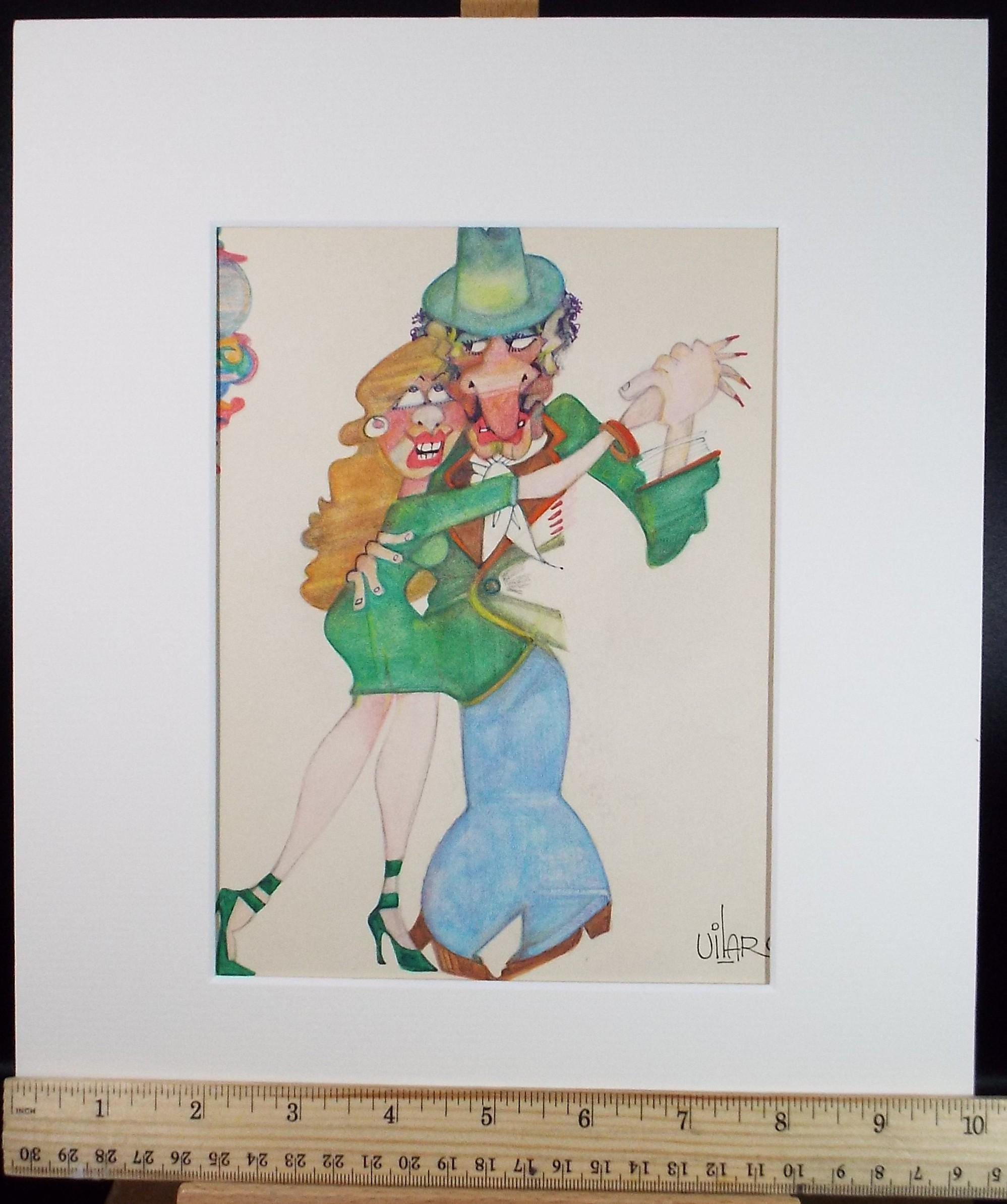 Coloured pencil and watercolour, 'Tango figures', Signed Uilar, circa 1970's