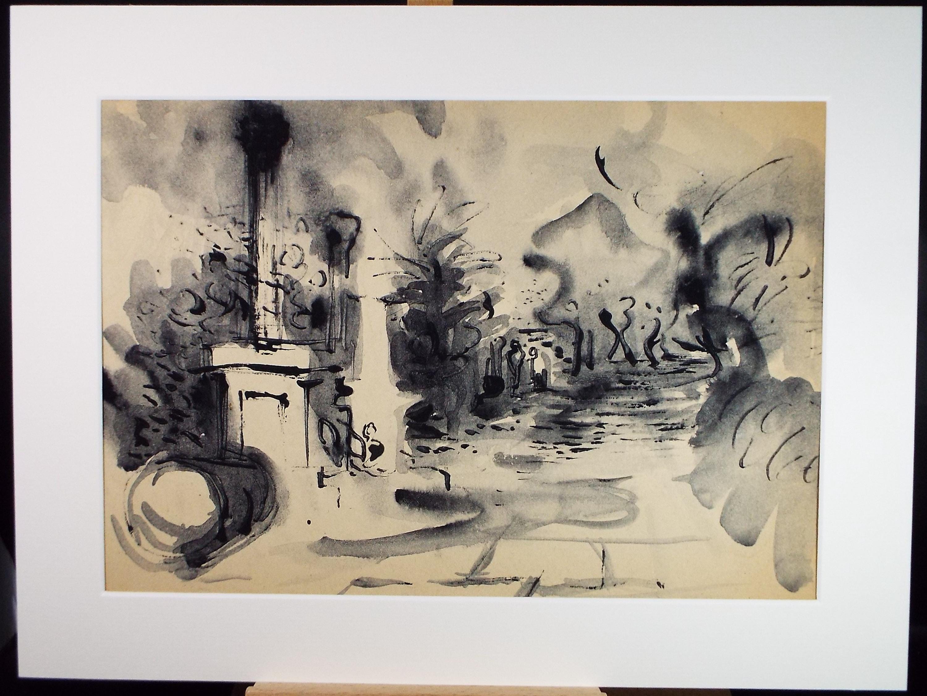 Original Watercolour, 'Coastal Town', Circa 1970's , artist Unknown