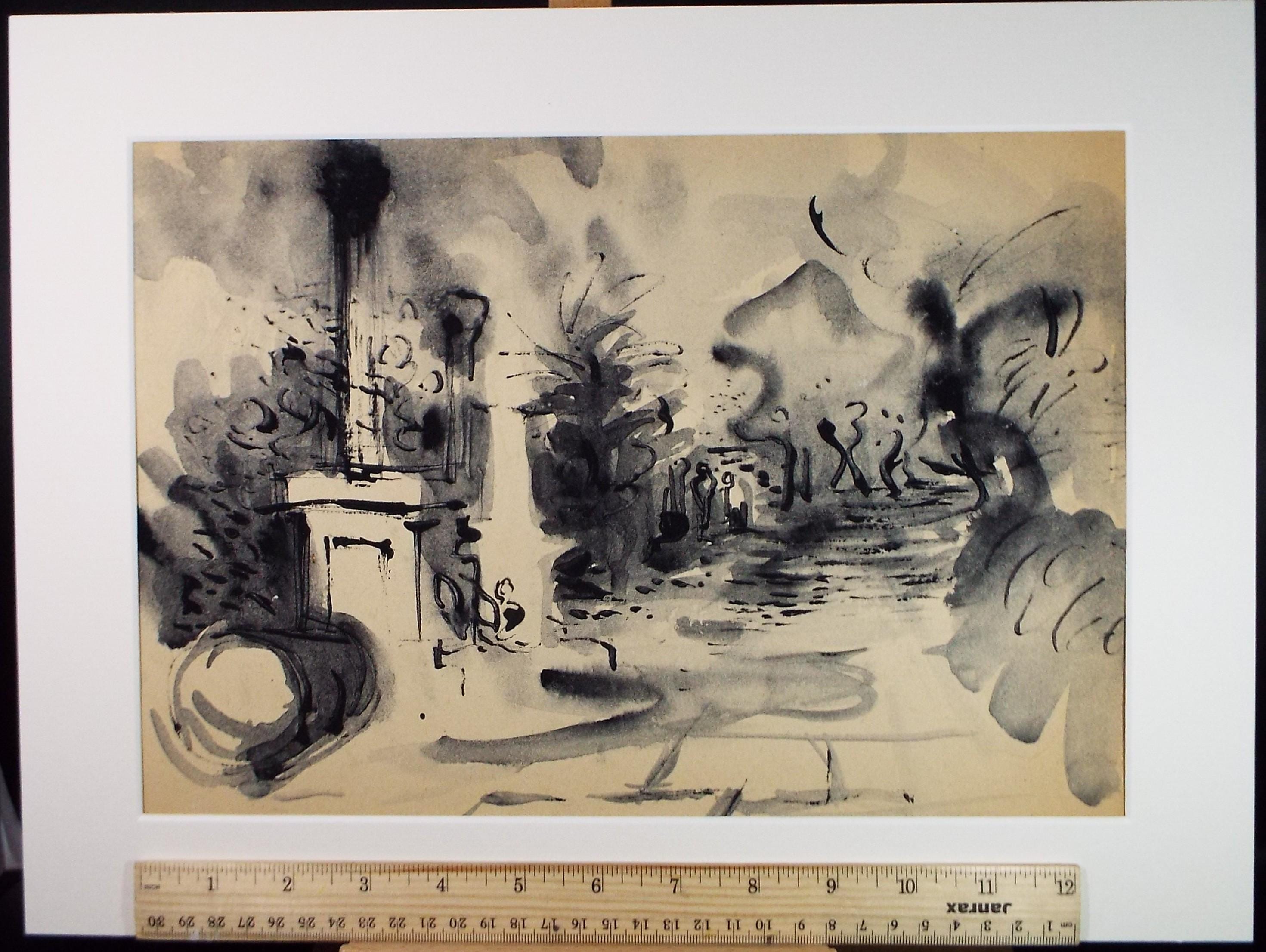 Original Watercolour, 'Coastal Town', Circa 1970's , artist Unknown