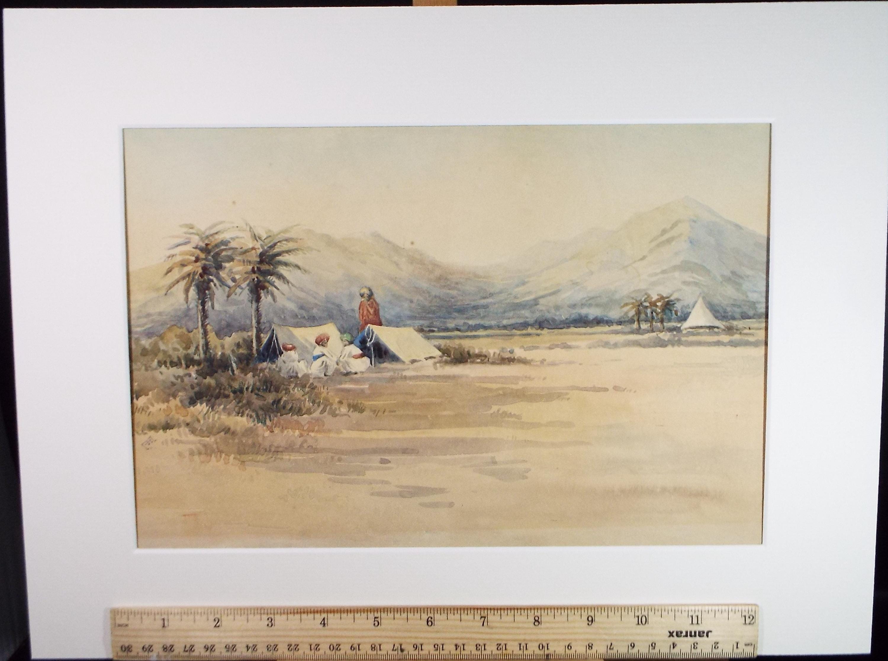 Original Watercolour, 'Tribesmen Camping', circa 1940's, Unknown artist