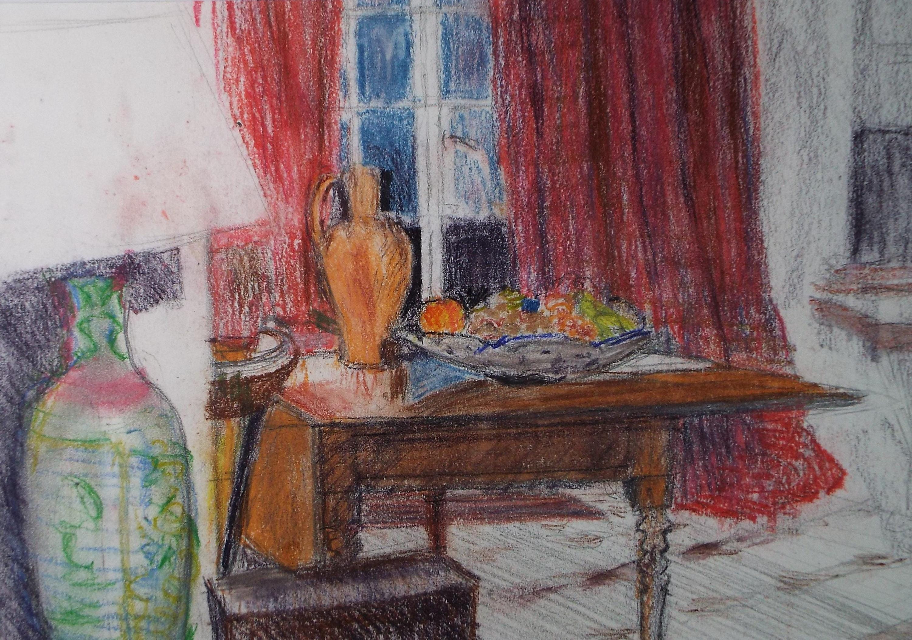 Original Pastel, 'Dining Room Table Still Life' , 1980's, Artist Unknown