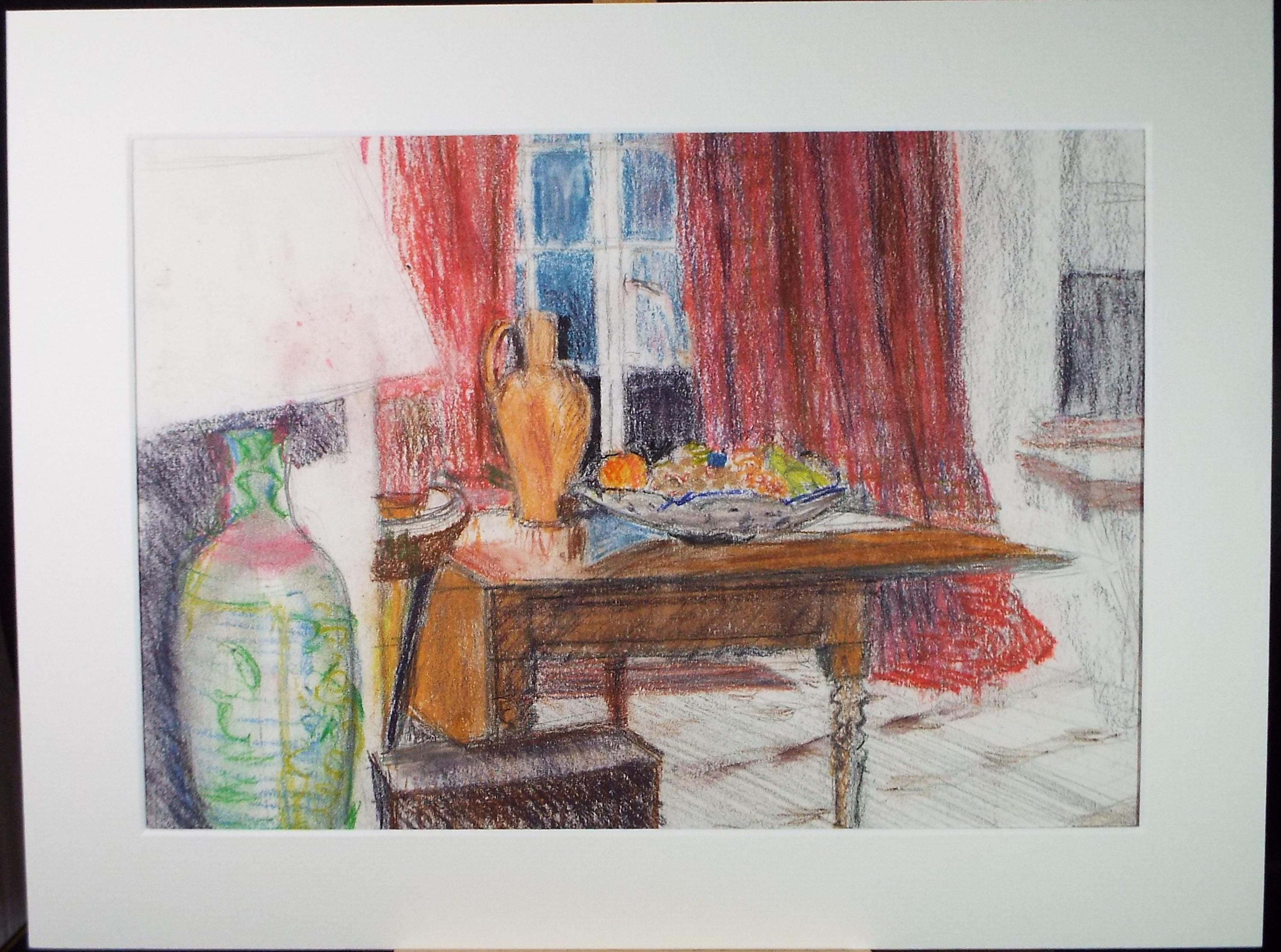 Original Pastel, 'Dining Room Table Still Life' , 1980's, Artist Unknown