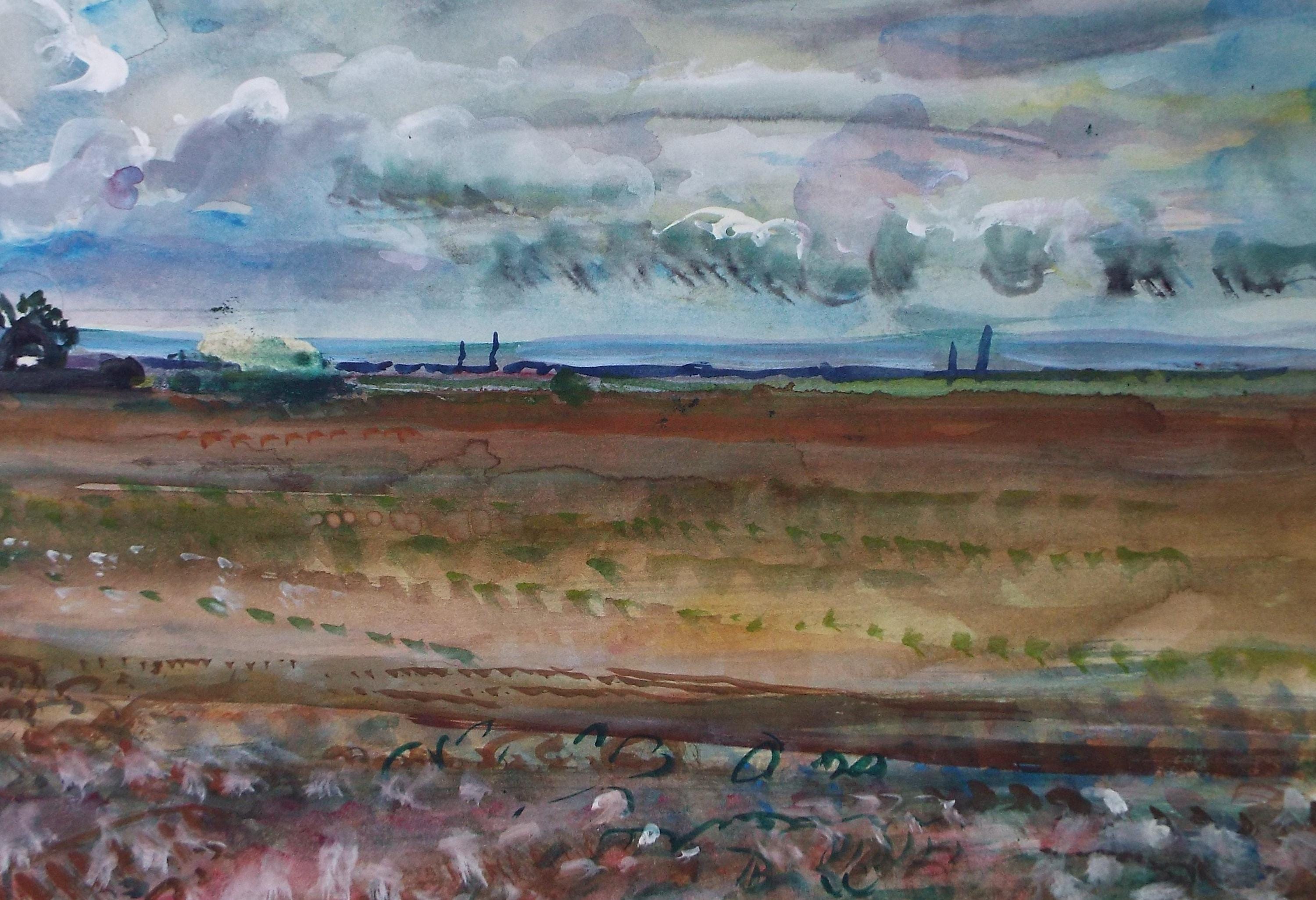 Watercolour and Gouache, 'Autumn fields', John Gilbey Bowes (1929-2011), Circa 1990's