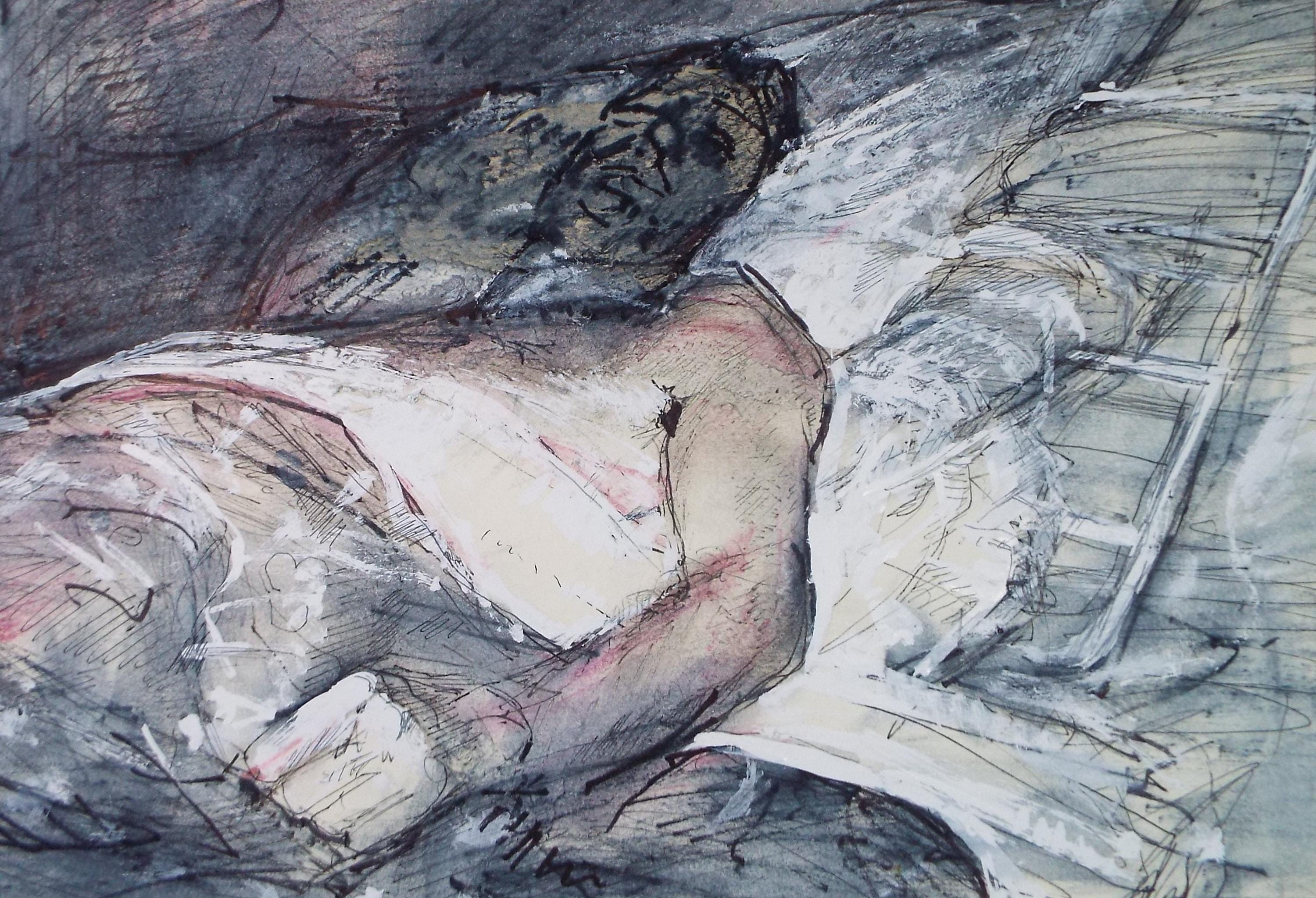 Watercolour, Gouache & ink, 'In Bed', John Gilbey Bowes (1929-2011), Circa 1990's
