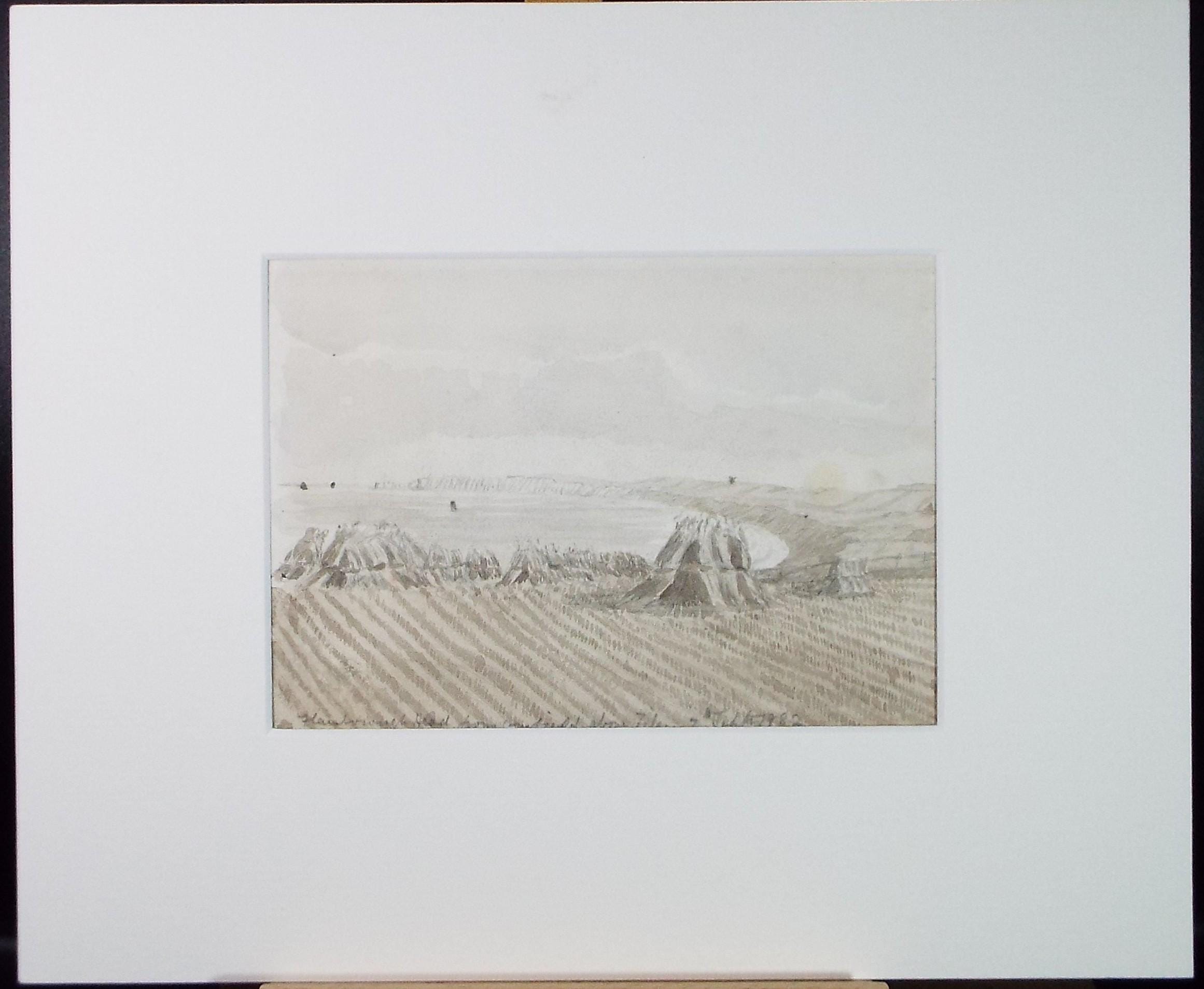 Original Watercolour on Paper, 'Cornfields on the coast', unknown artist, dated 1882