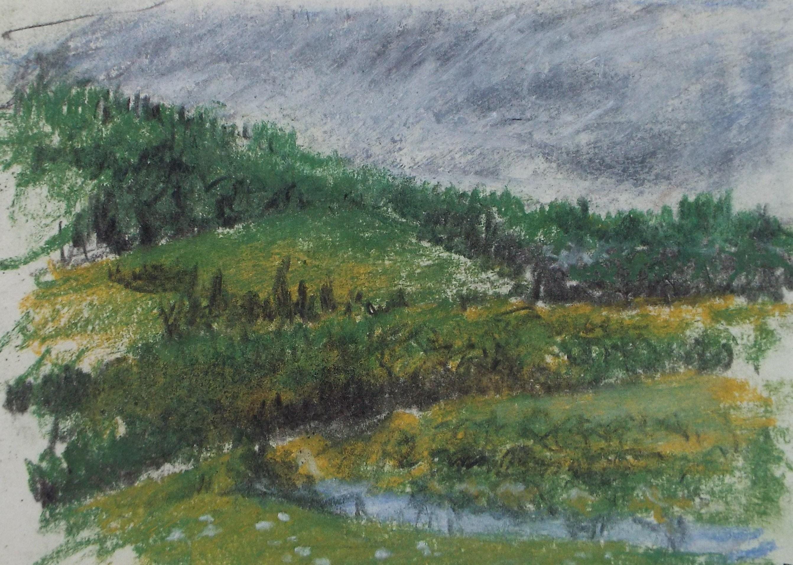 Original Pastel, 'Hilly green landscape', Graham Benton RBSA (1934-2022), Dated 2004