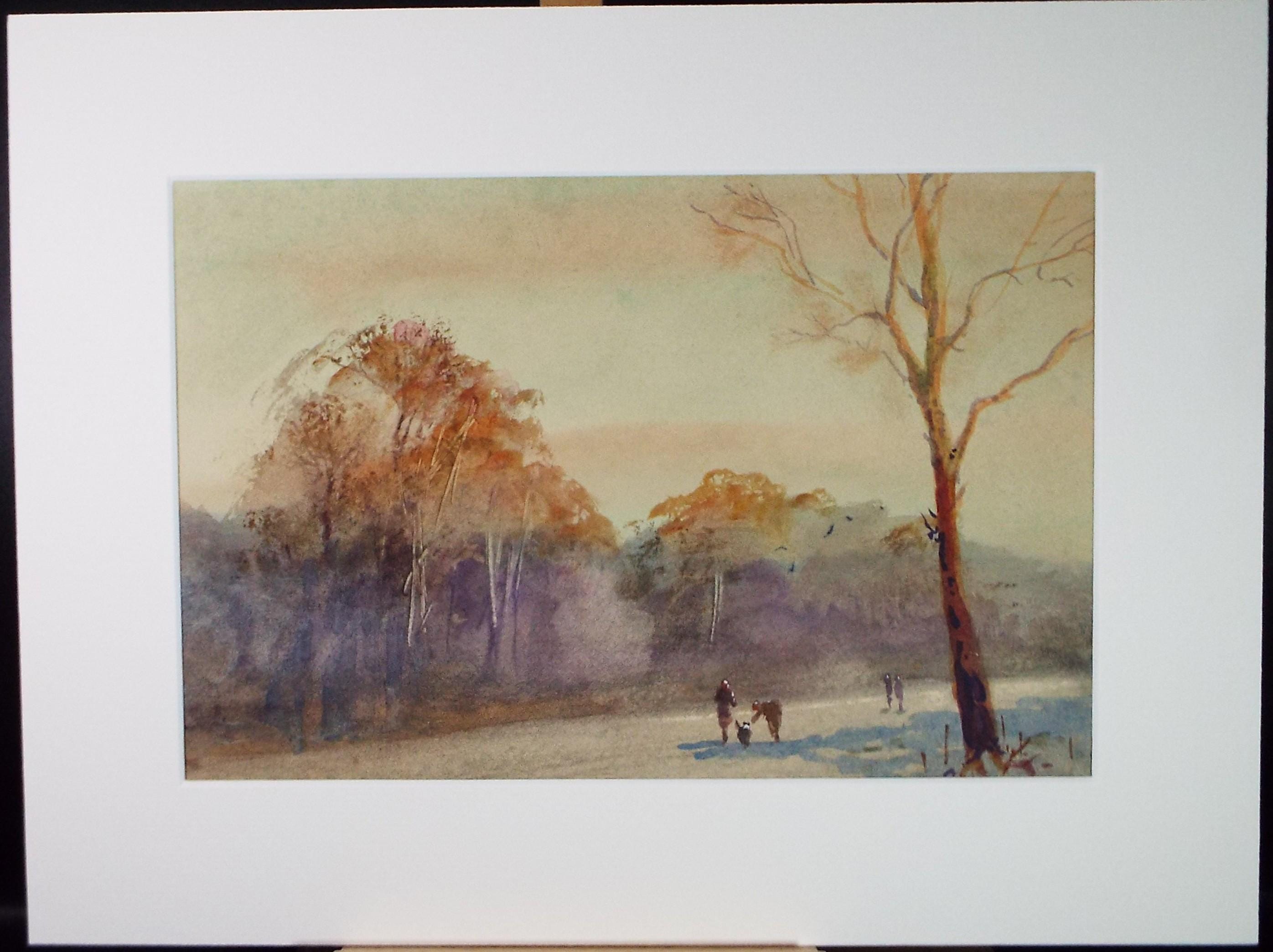 Original Watercolour, 'Autumn Early Morning, Derby Park', Michael Crawley, circa 1970's