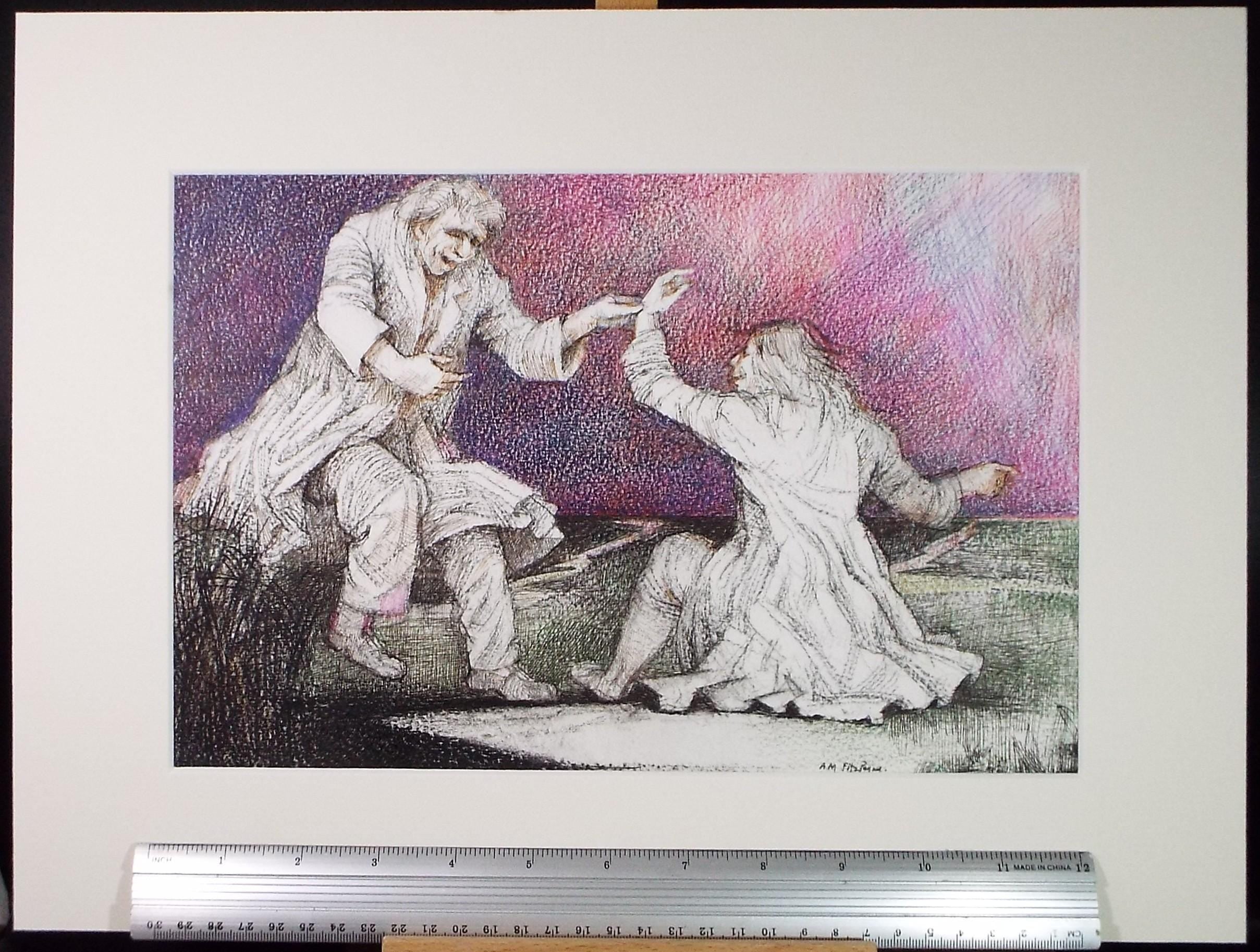 Original coloured pencil & ink Drawing, 'Come and Dance', c1990s,Alice Mary Fitzpayne (b.1928)