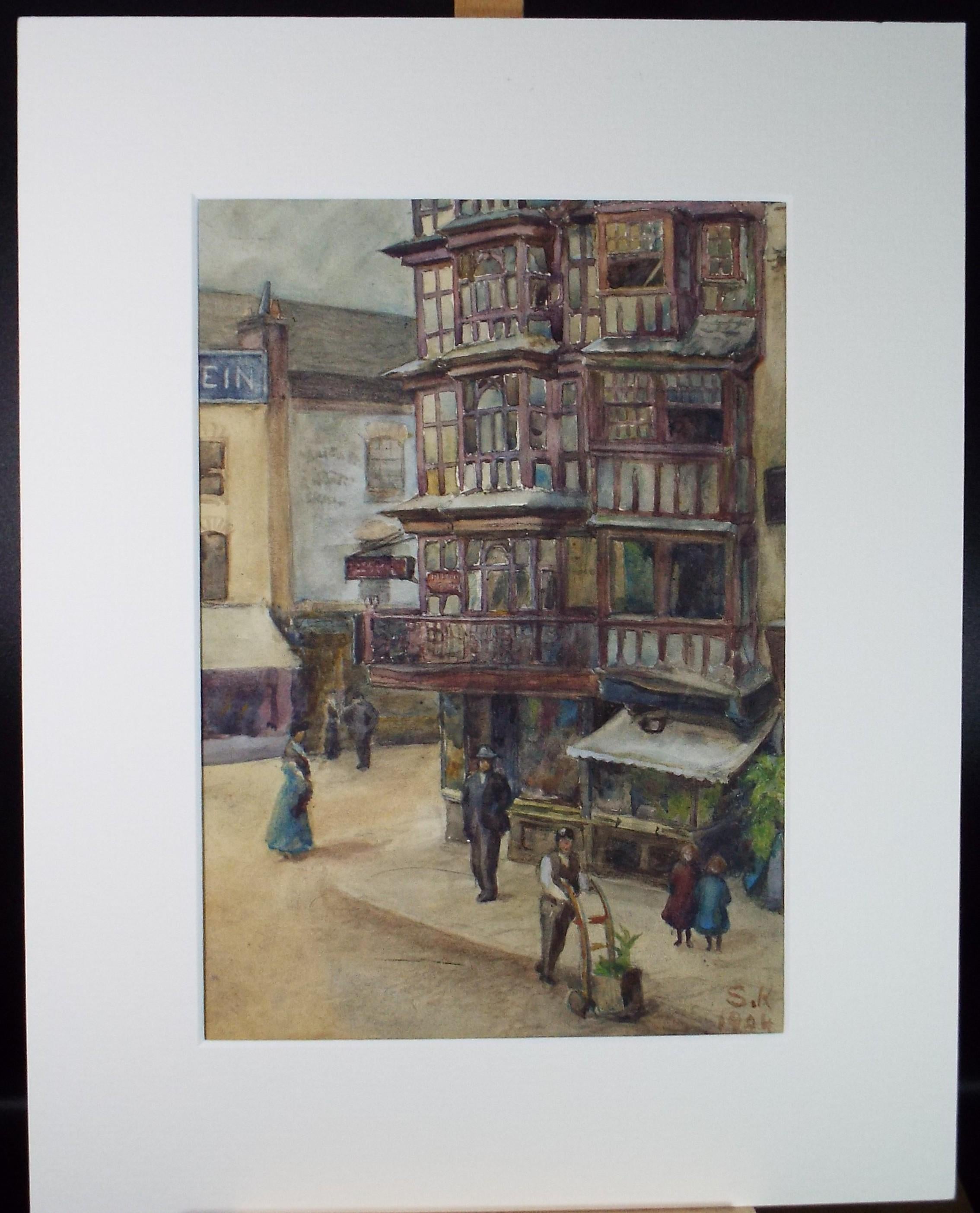 Original Watercolour, 'Street scene', Dated 1904, Initialled S.K.