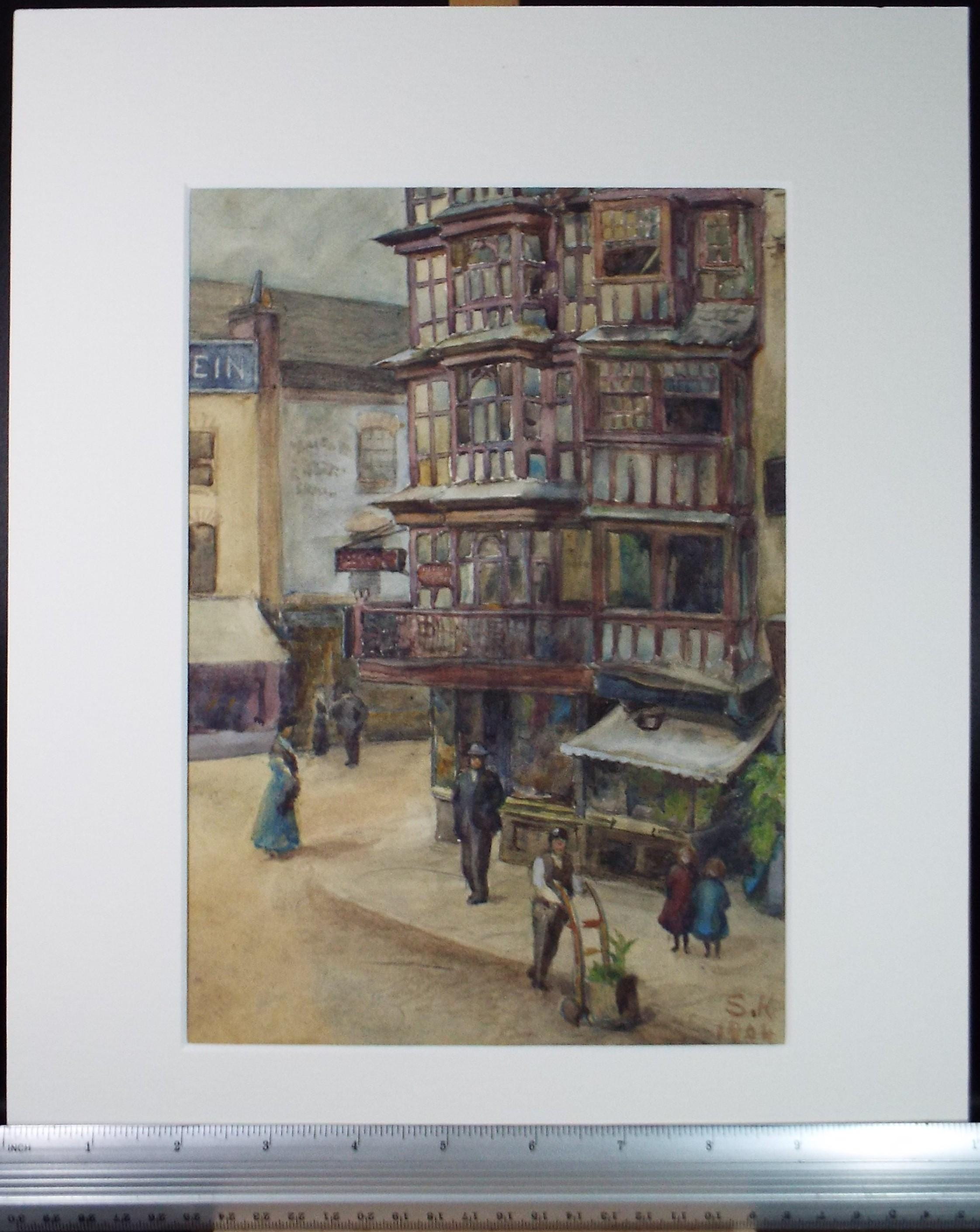 Original Watercolour, 'Street scene', Dated 1904, Initialled S.K.