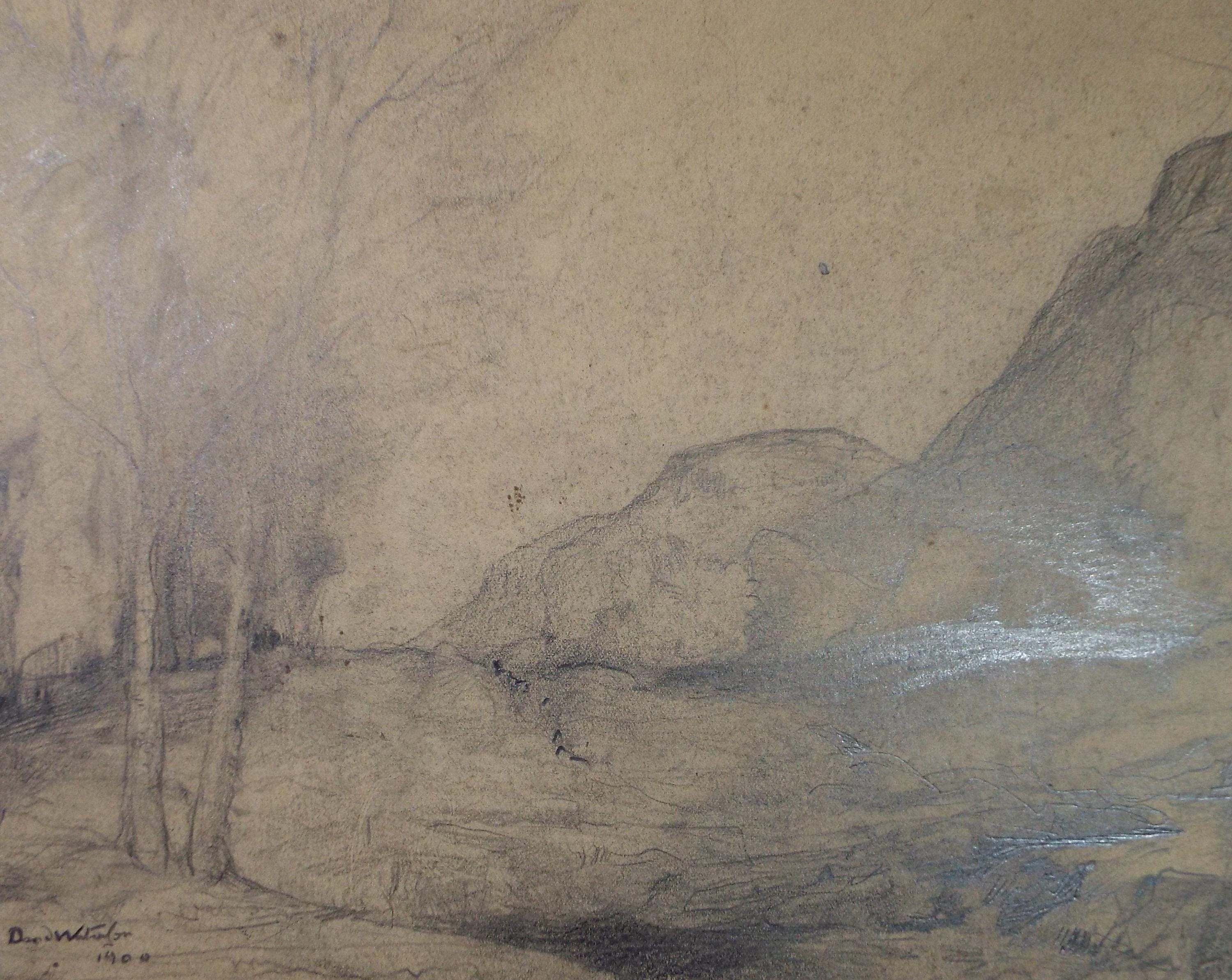 Original Pencil Drawing, 'Mountain Stream', David Waterson RE FSA (1870-1954) Dated 1900