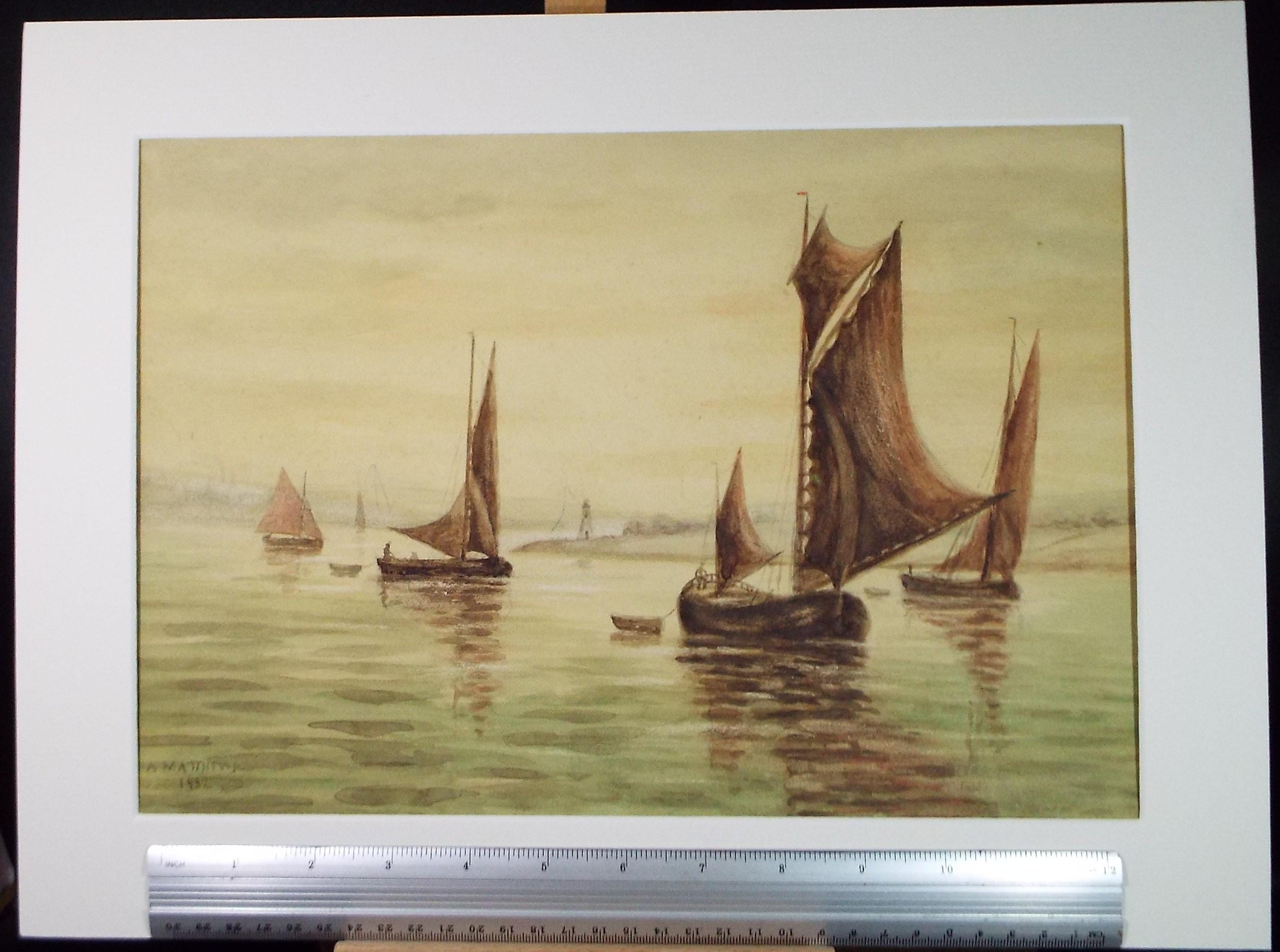 Original Watercolour, 'Sailing Barges', A Mathew, dated 1932