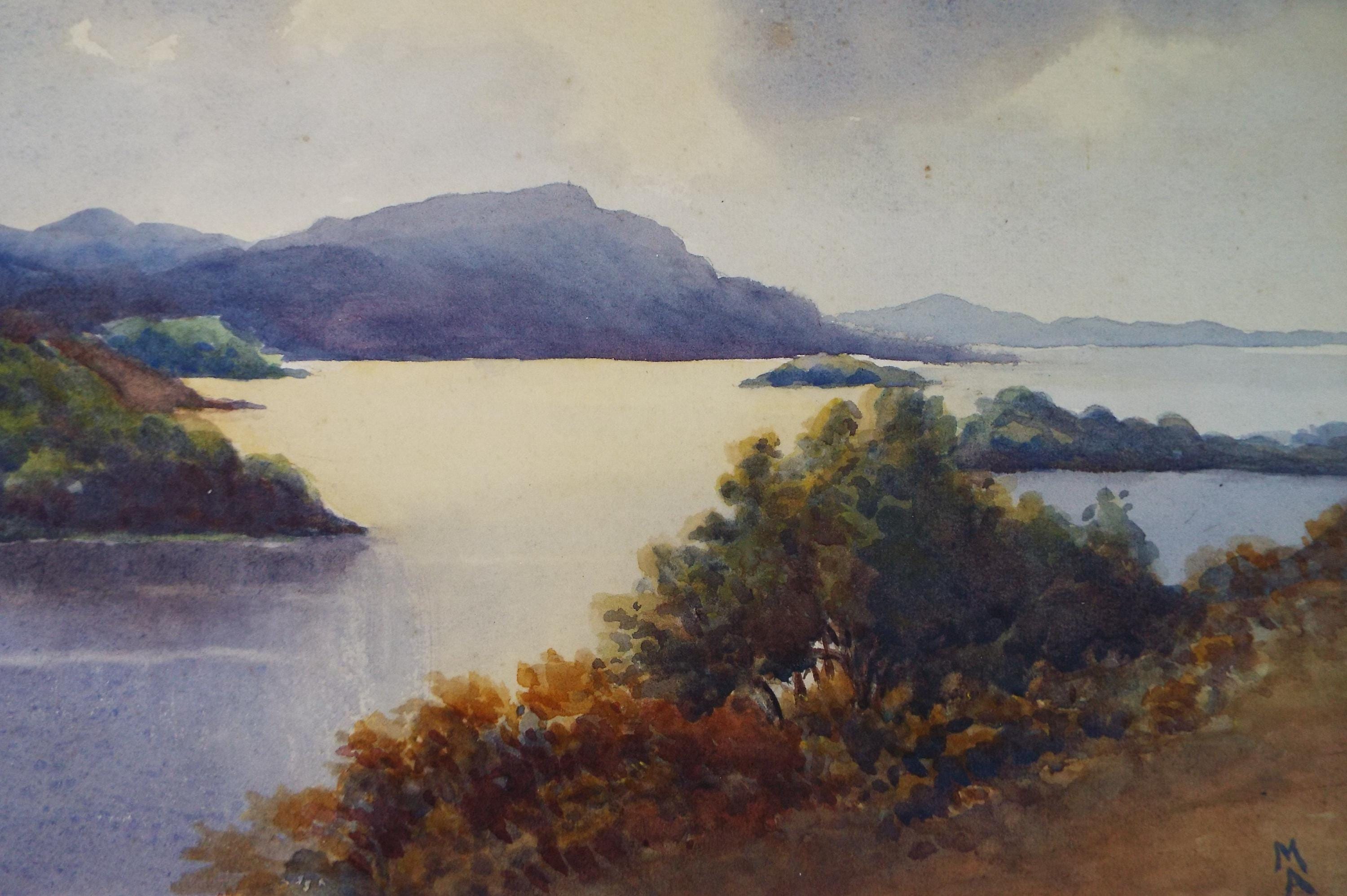 Original Watercolour Sketch, 'Loch Erne', Circa 1930's , Initialled M A