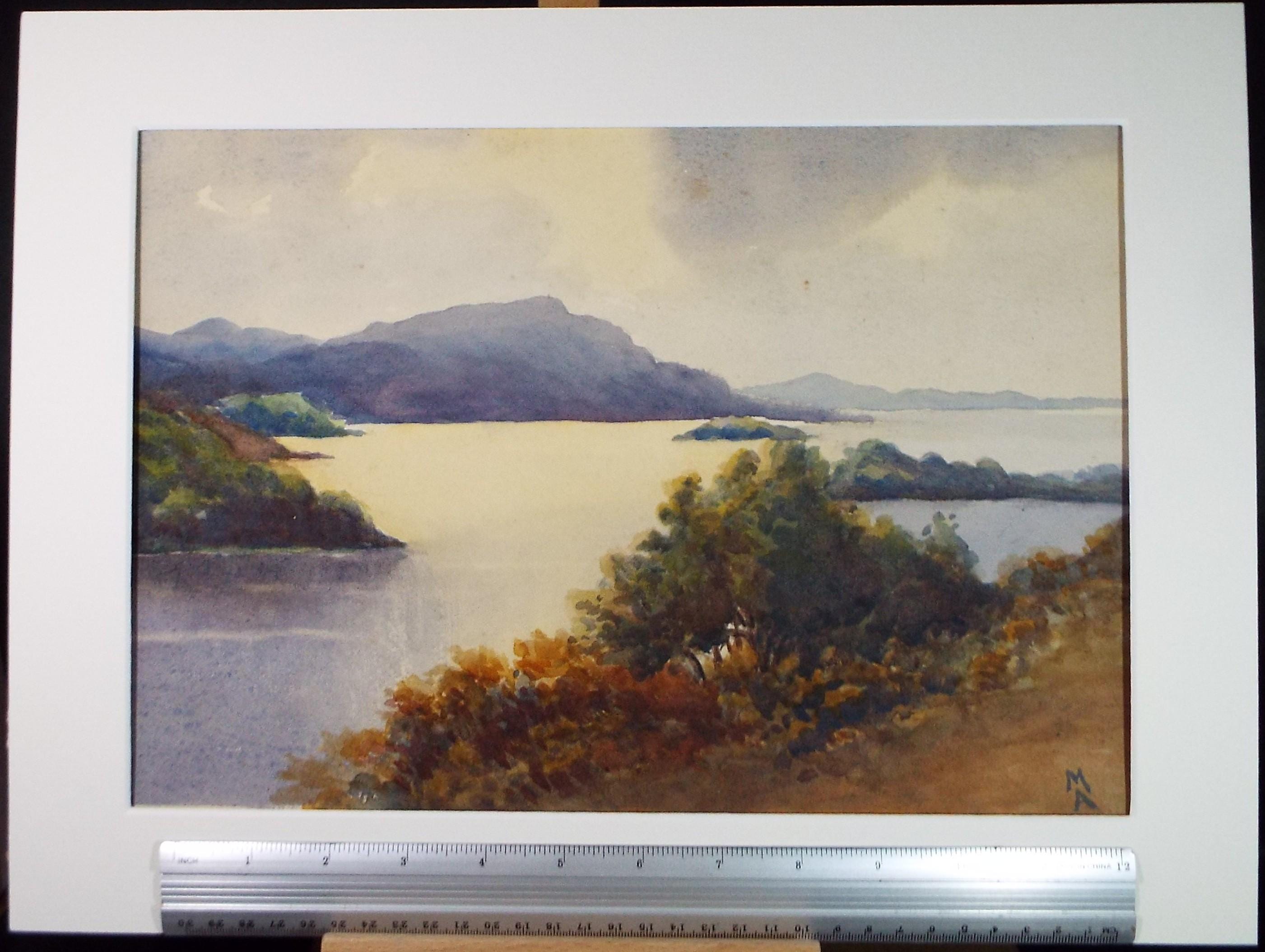 Original Watercolour Sketch, 'Loch Erne', Circa 1930's , Initialled M A