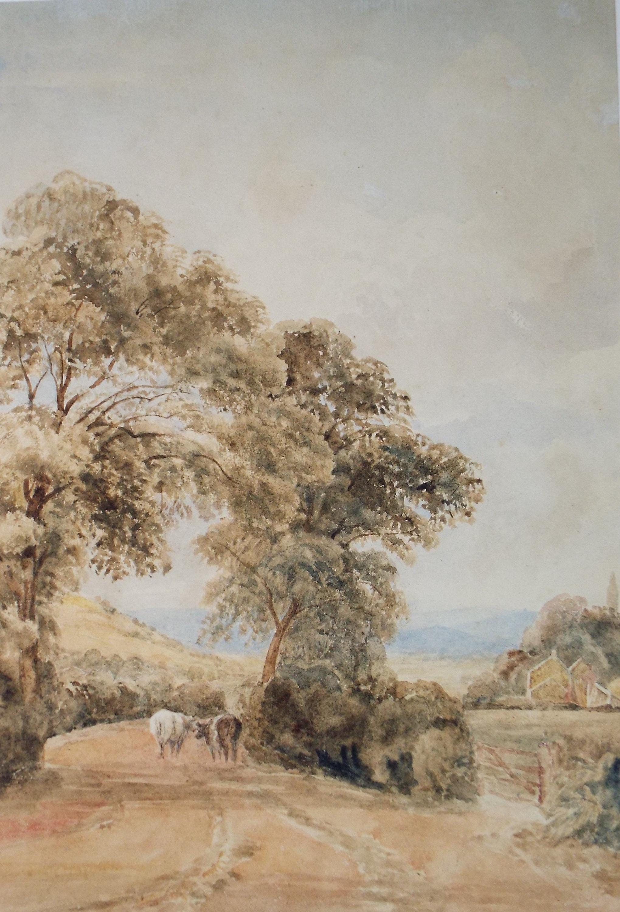 Original Watercolour, 'Cattle in a Lane' - Late 19th Century, Artist Unknown