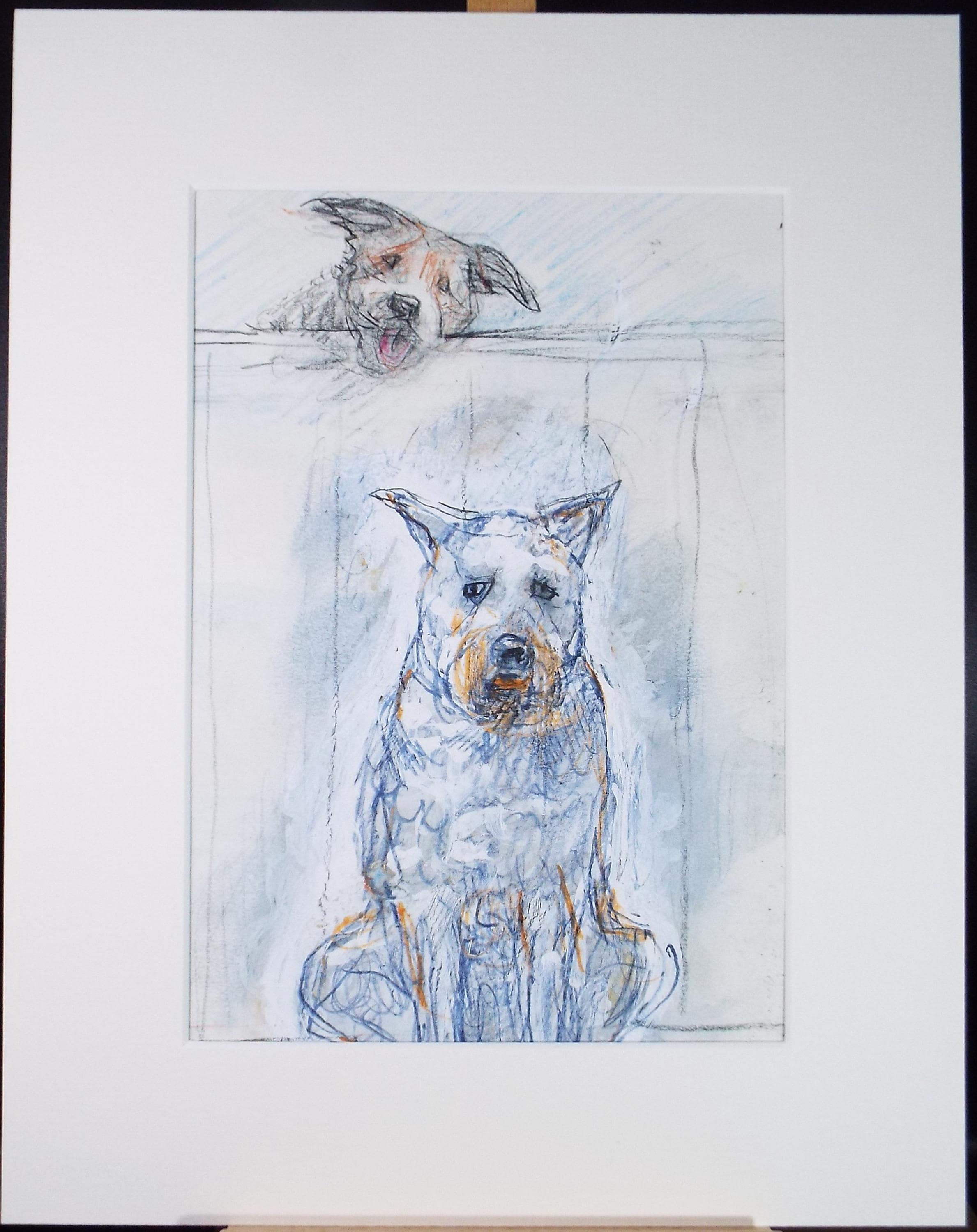 Original coloured pencil & Gouache,'Two Dogs', 2005, John Gilbey Bowles (1929-2011)