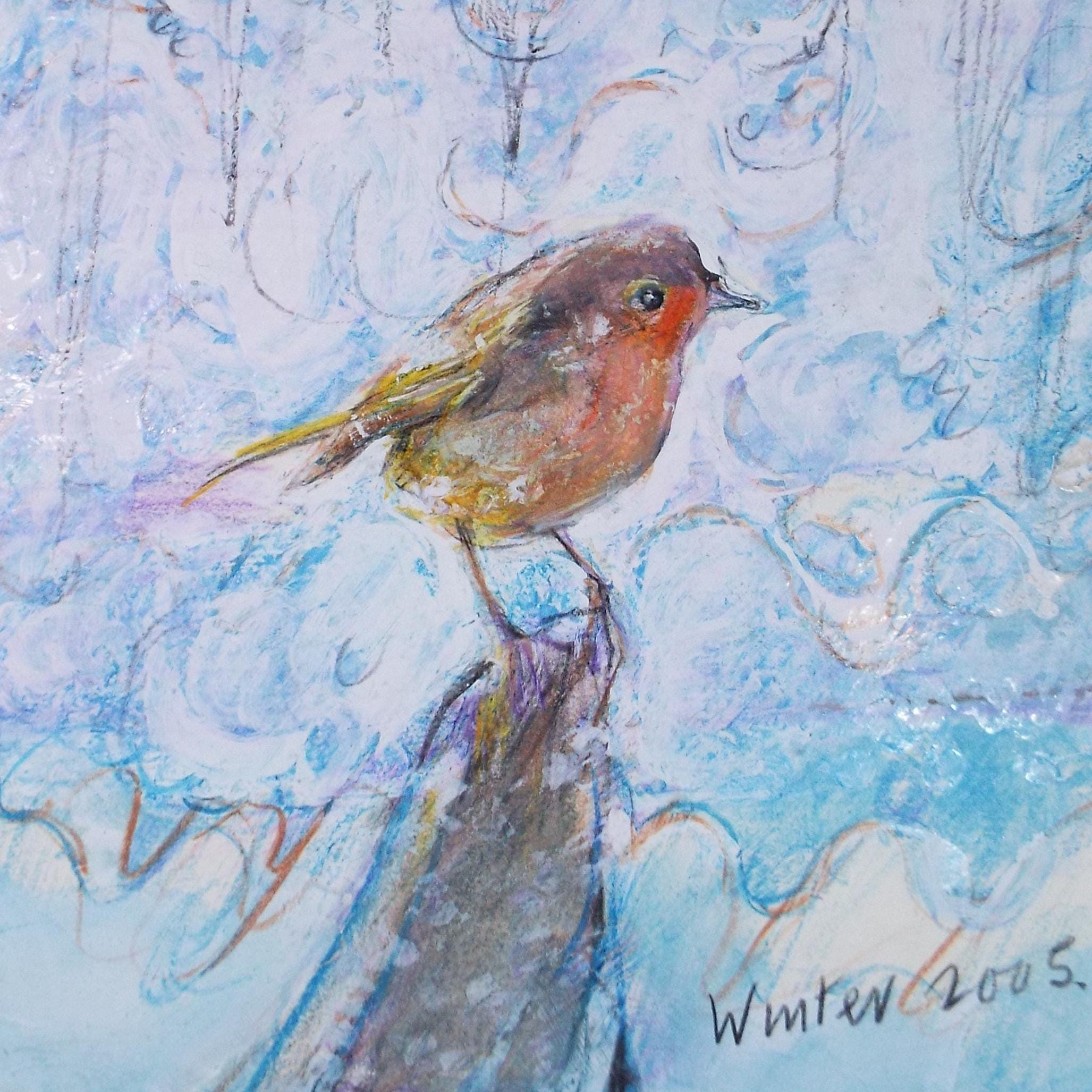 Original coloured pencil & Gouache,'Robin', 2005, John Gilbey Bowles (1929-2011)