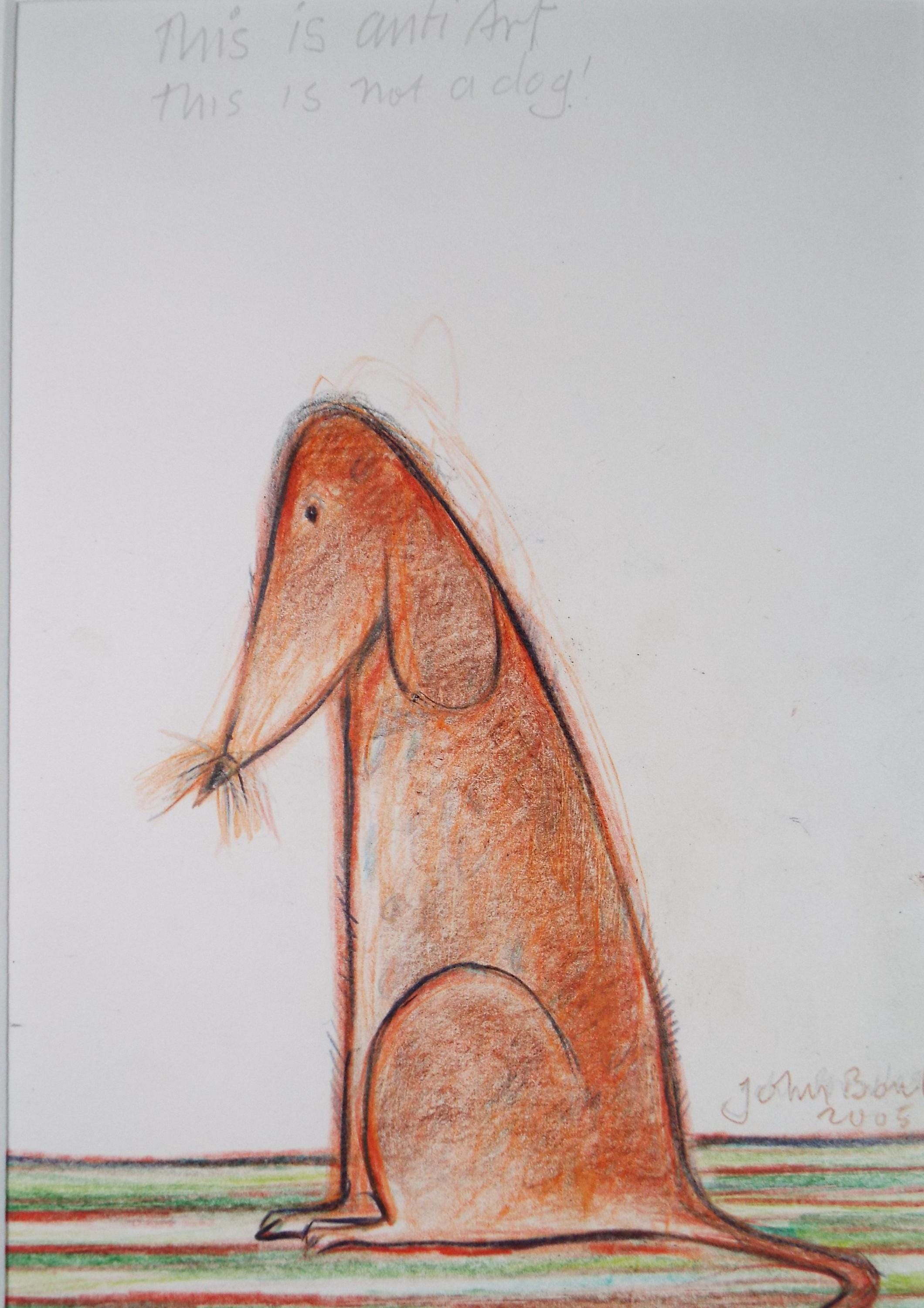 Original coloured pencil,'Anti dog', 2005, John Gilbey Bowles (1929-2011)
