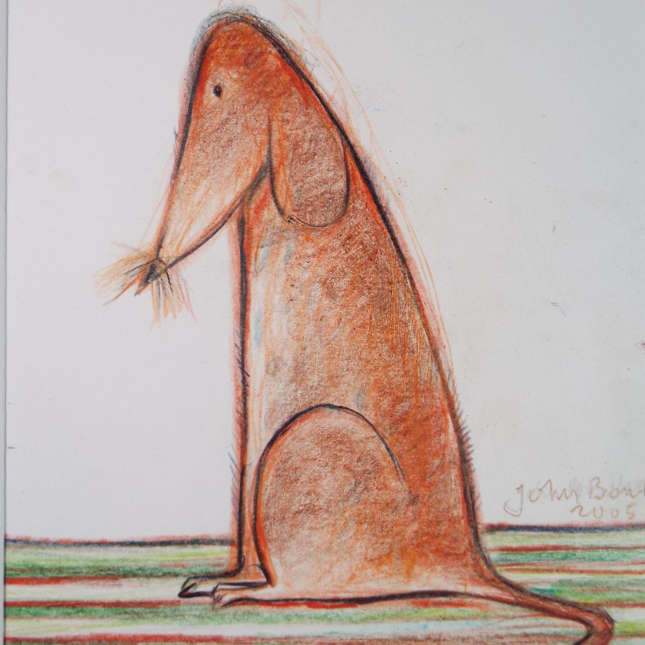 Original coloured pencil,'Anti dog', 2005, John Gilbey Bowles (1929-2011)