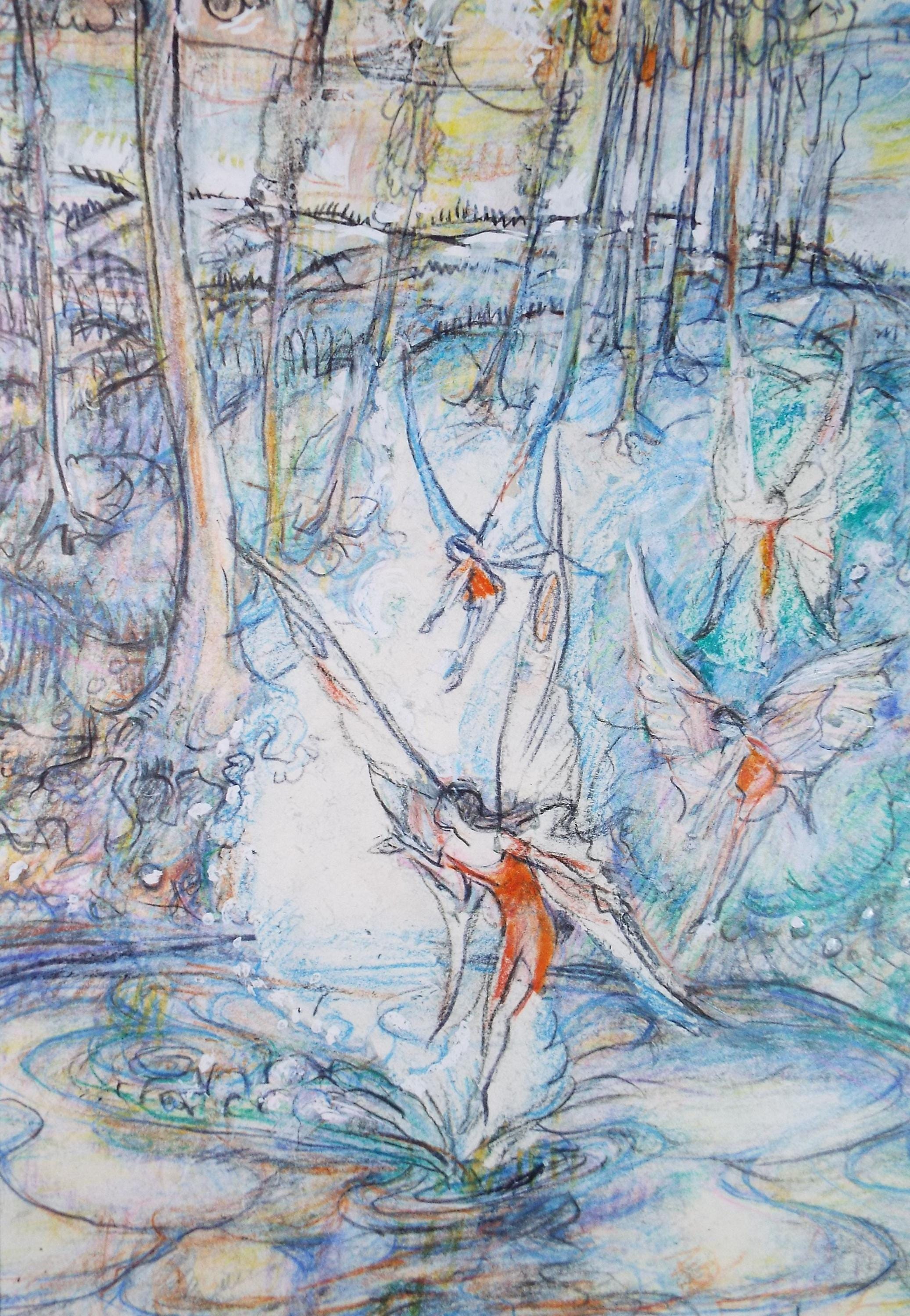 Original coloured pencil & Gouache,'A fairy pool', 2005, John Gilbey Bowles (1929-2011)