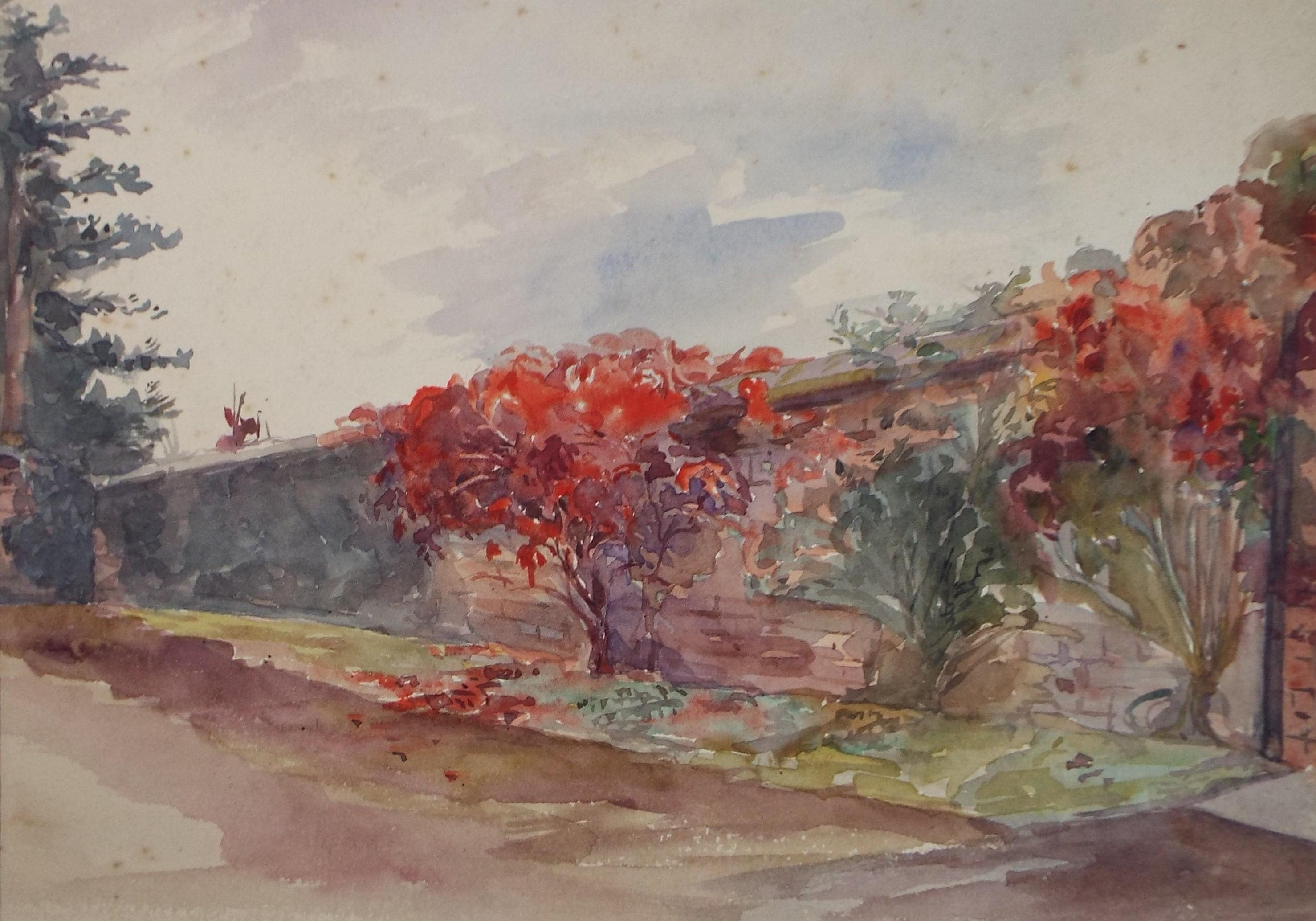 Original Watercolour, 'Garden Door at Eton', circa 1900, M.E.A