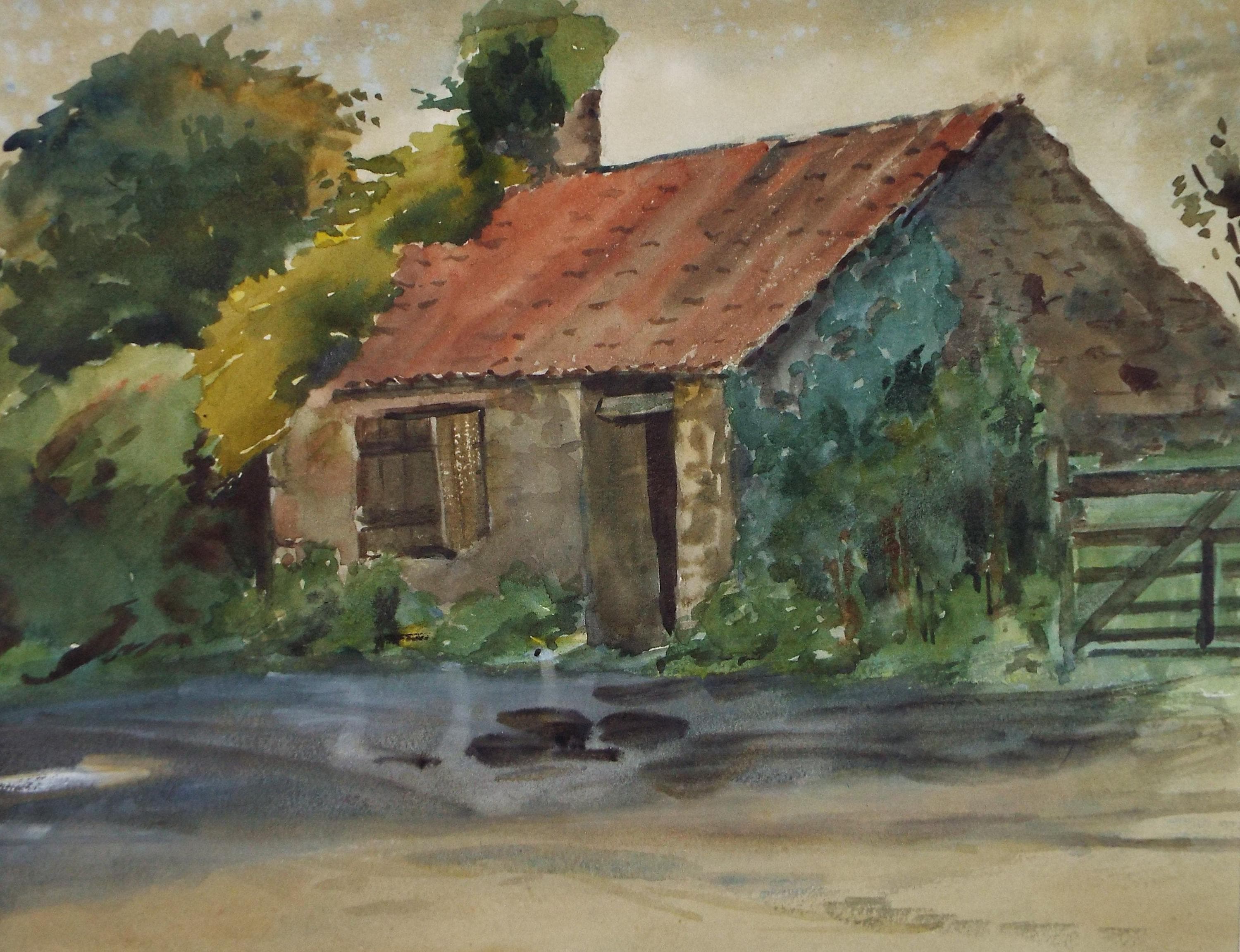 Original Watercolour, 'Barn Study', Circa 1930's