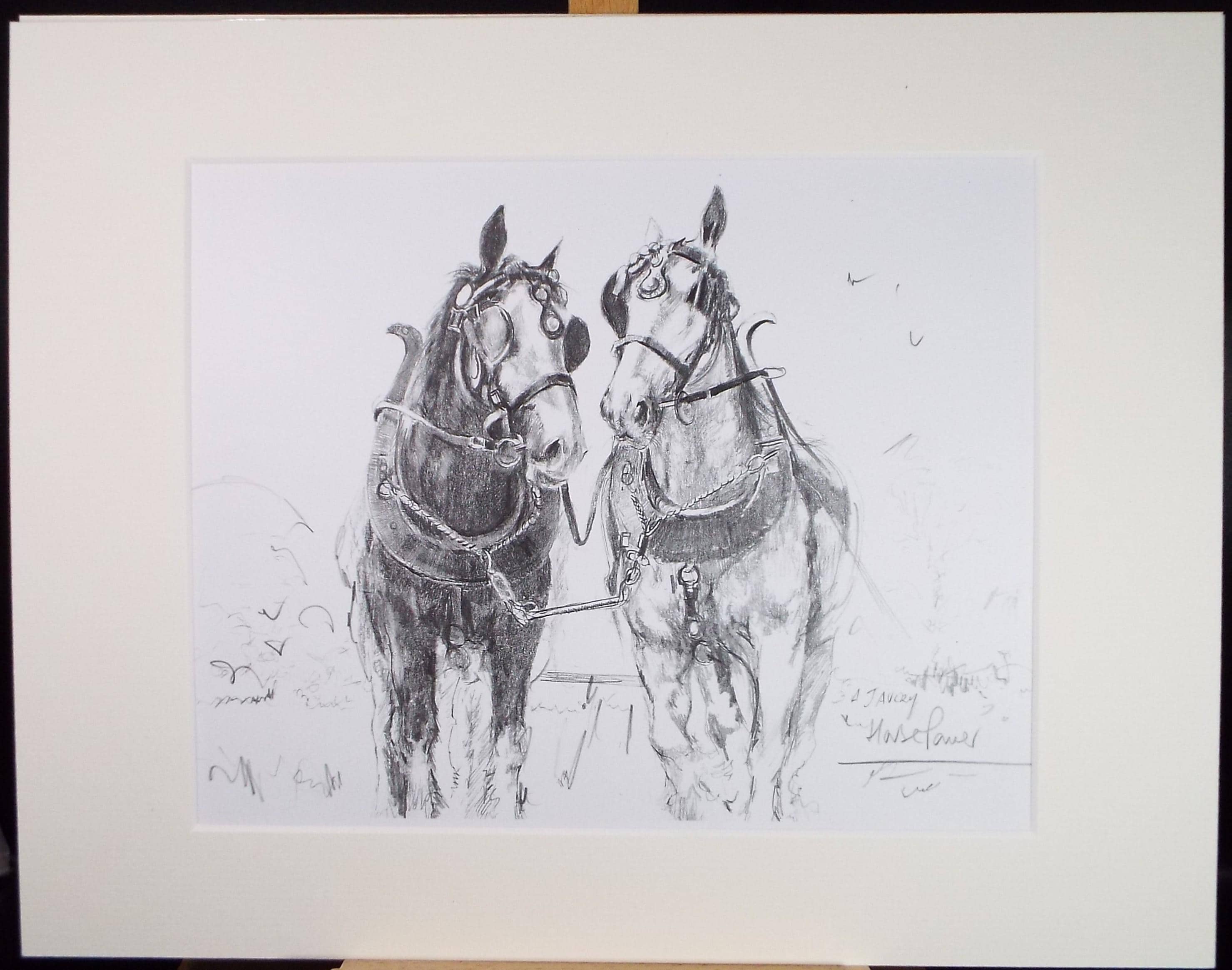 Original Pencil drawing, 'Horse power', A Javery, circa 1980's