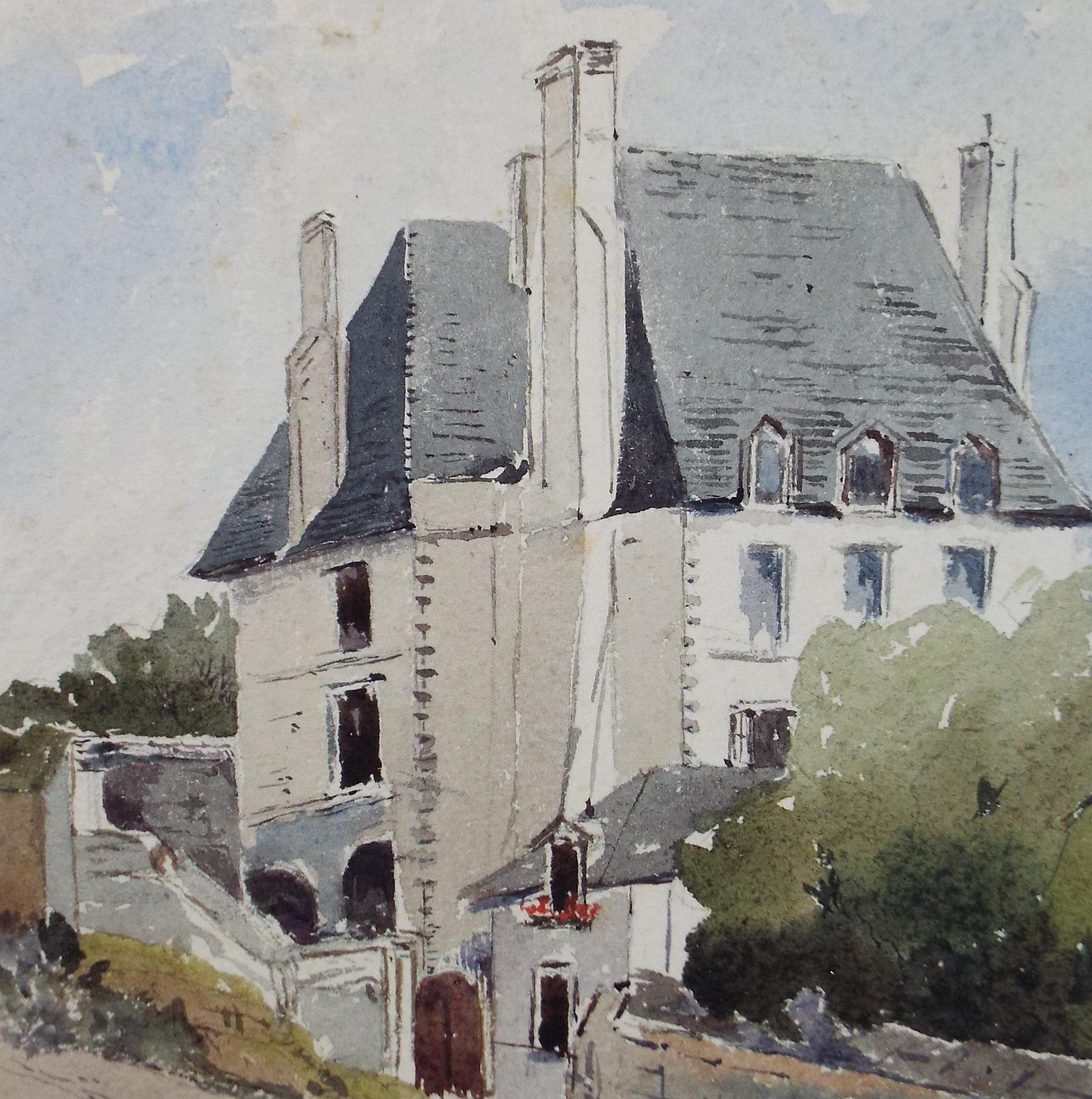 Original Watercolour, 'French Chateau', circa 1920's, unknown artist