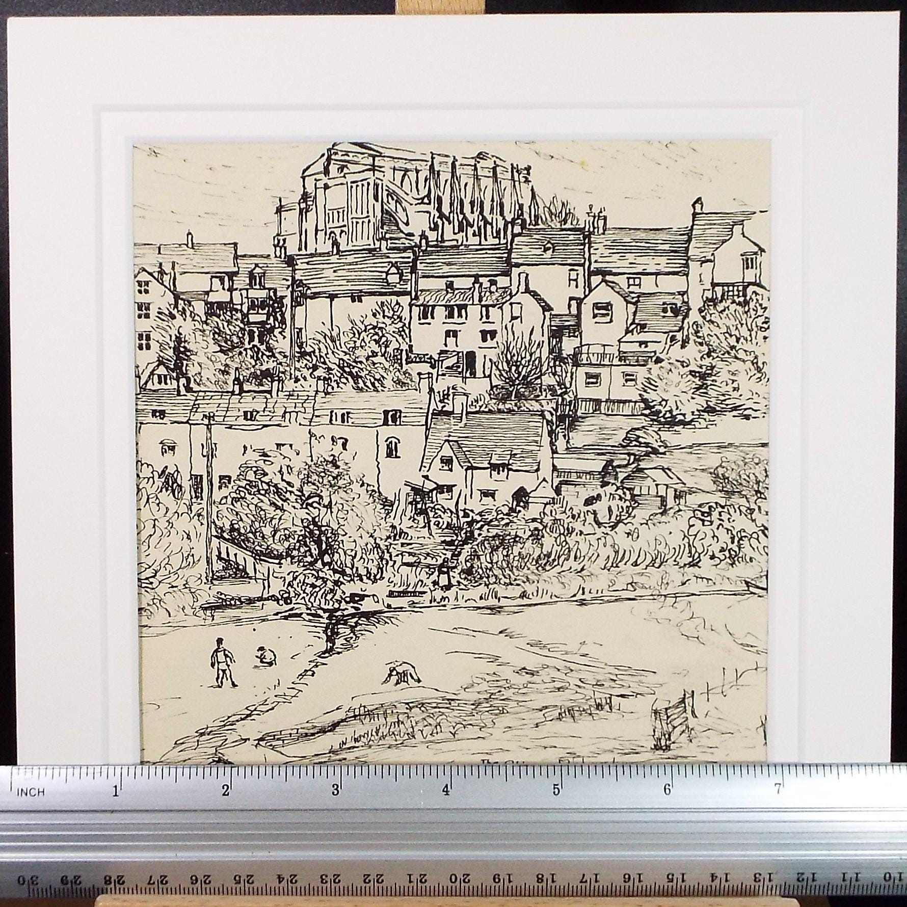 Original Pen & ink Sketch, 'The Abbey, Malmesbury', Unknown Artist, circa 1950's