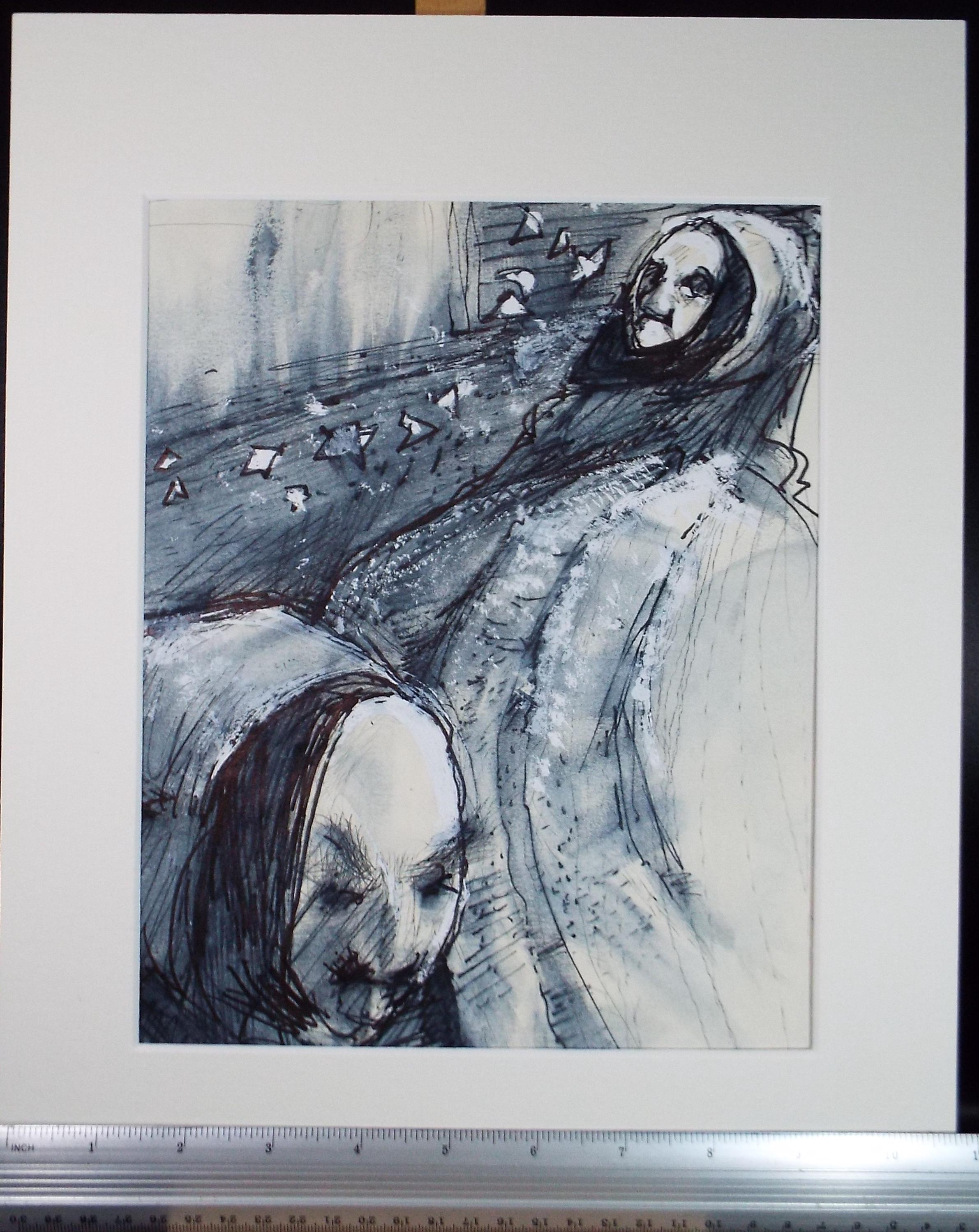 Original Mixed Media, 'Cloaked figures', John Gilbey Bowles (1929-2011), Circa 1990's