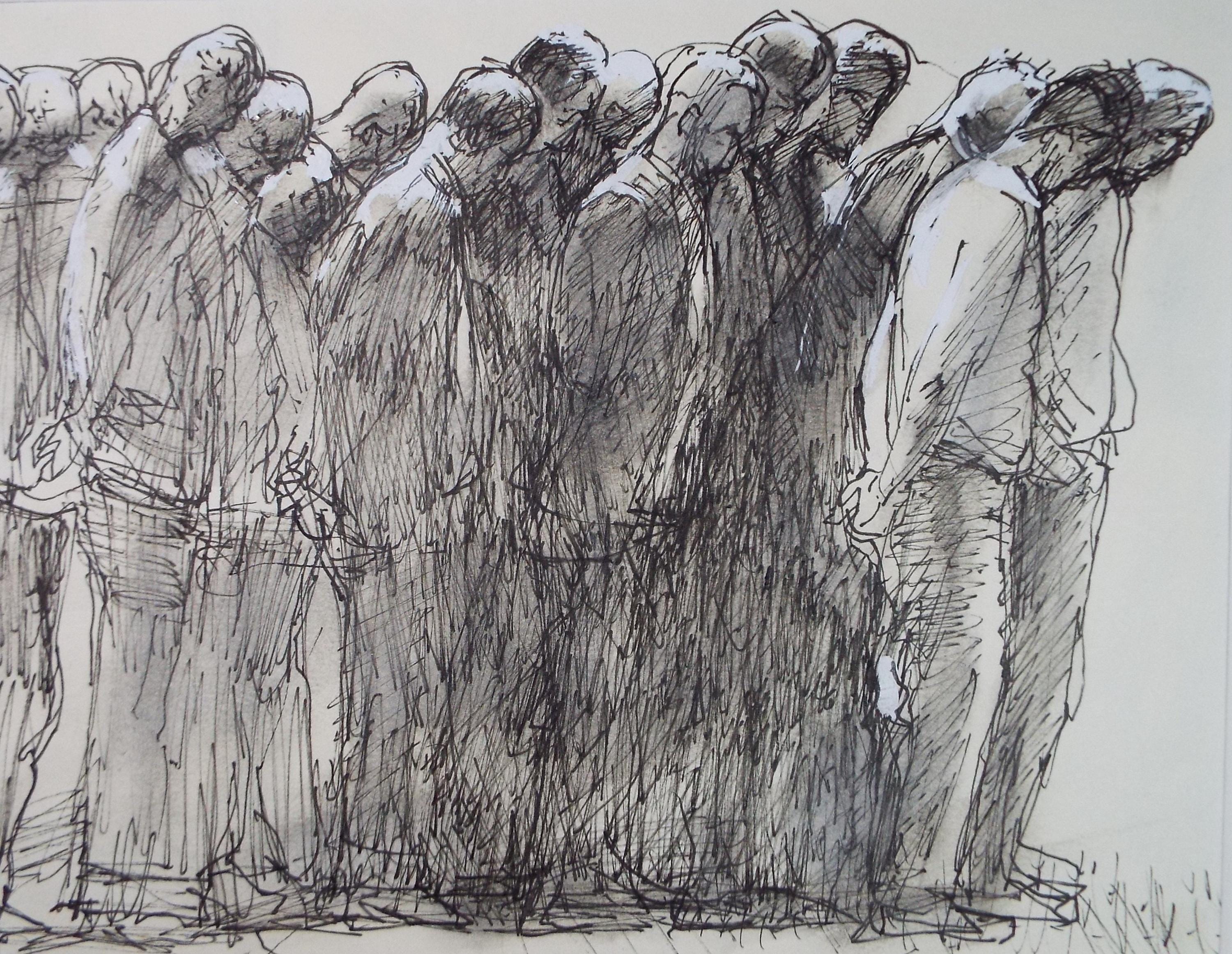 Original Mixed Media, 'Crowd of figures', John Gilbey Bowles (1929-2011), Circa 1990's