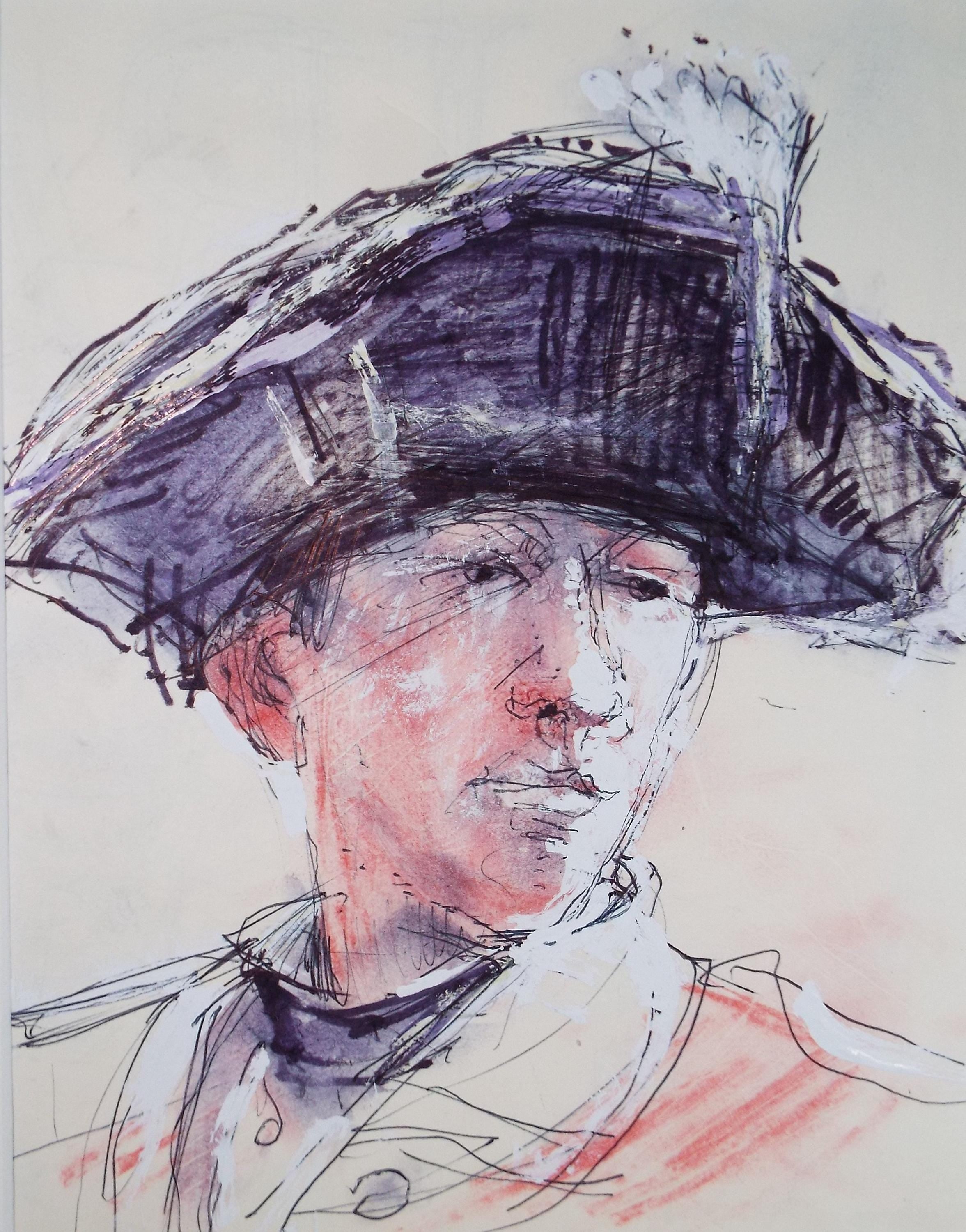 Original Mixed Media, 'Man in a Tricorn Hat', John Gilbey Bowles (1929-2011), Circa 1990's