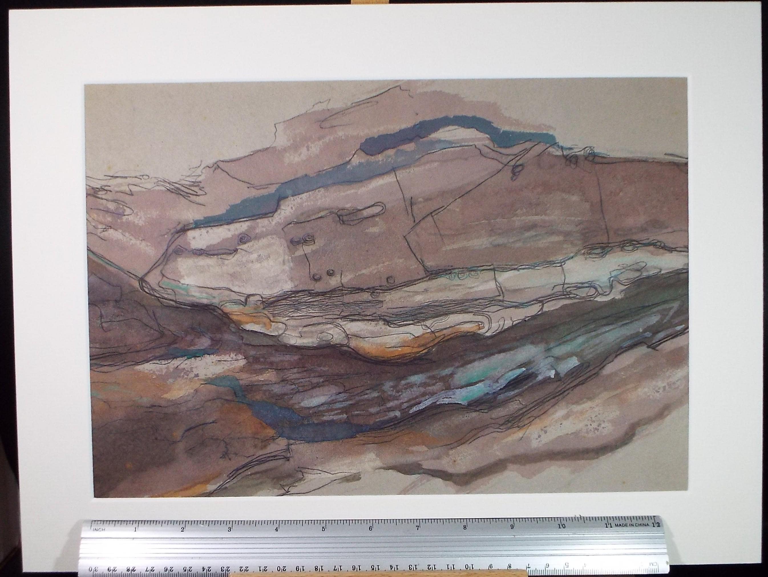 Original Watercolour, 'Rocky Shore', Circa 1980's ,Unknown artist