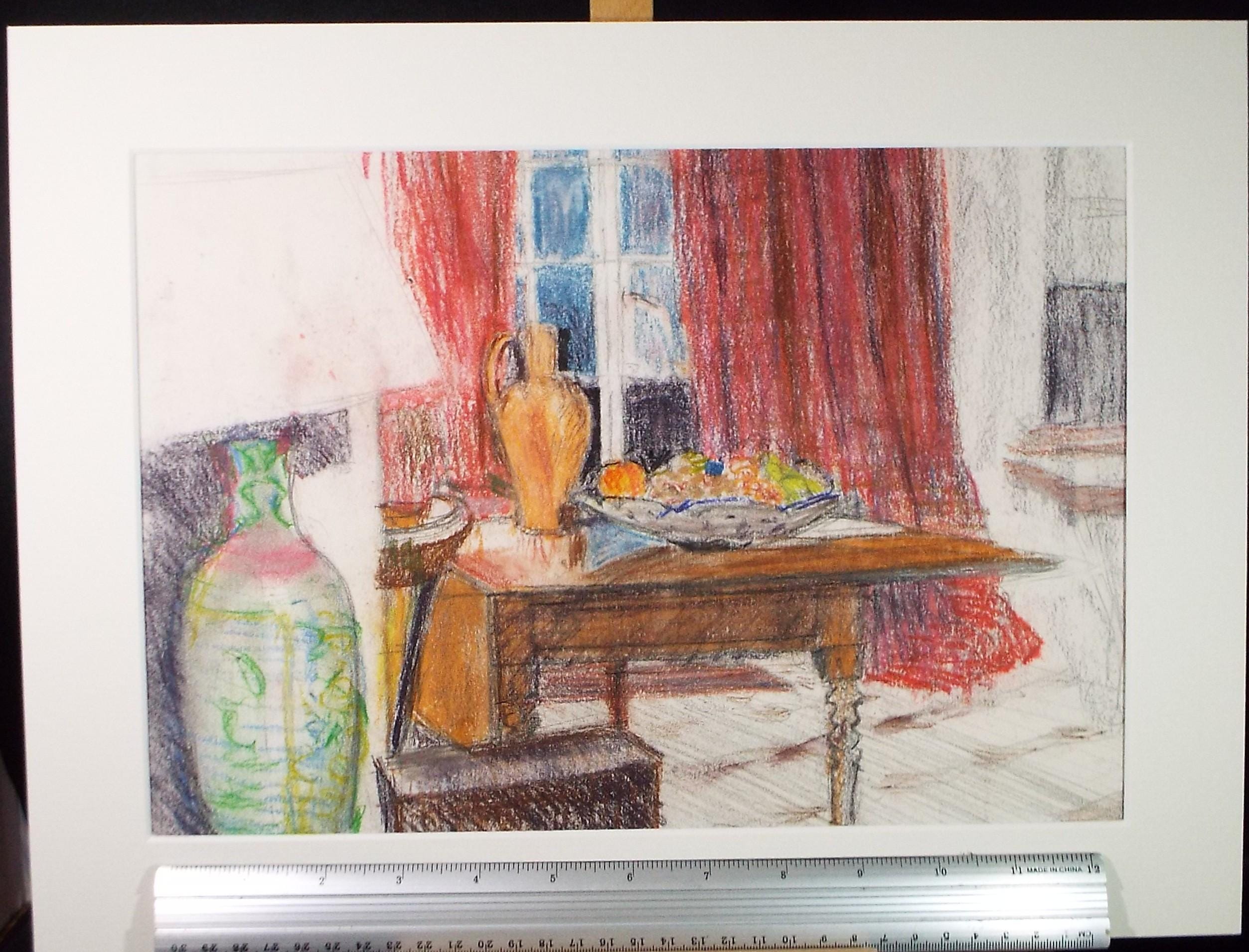 Original Pastel, 'Dining Room Table Still Life' , 1980's, Artist Unknown