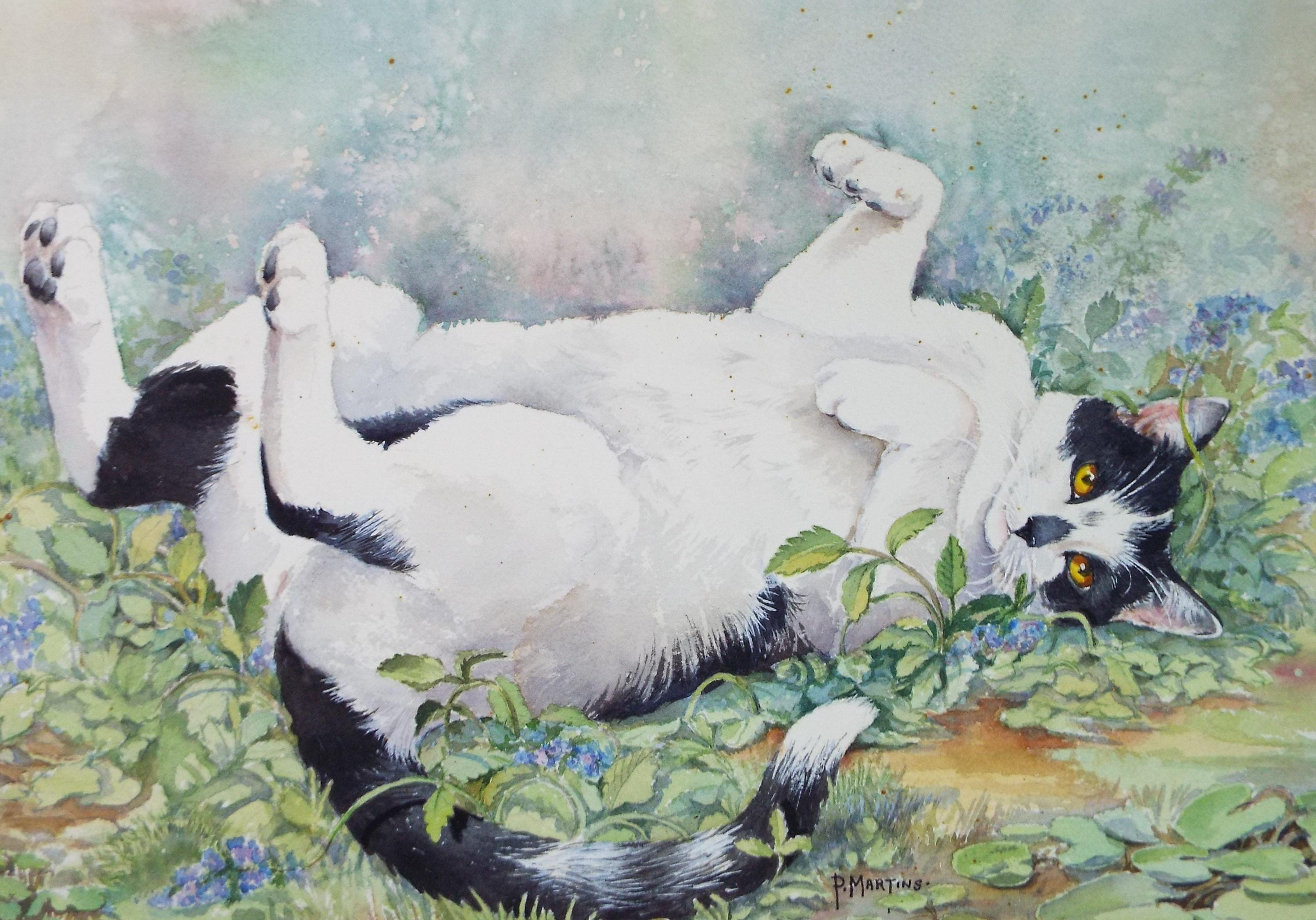 Original Watercolour, 'Miro in Catmint',P Martins s.o.f.a, Dated 1998