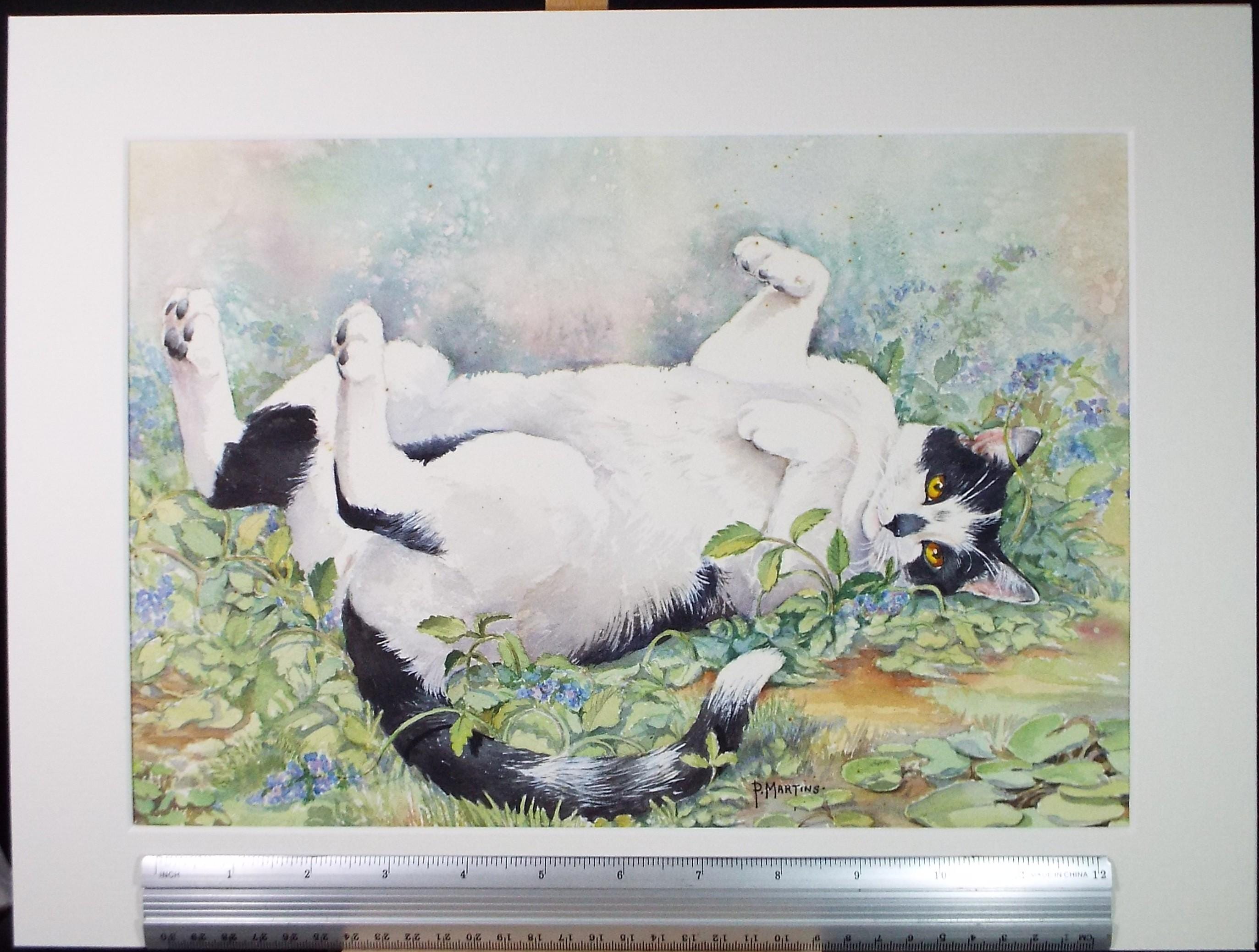 Original Watercolour, 'Miro in Catmint',P Martins s.o.f.a, Dated 1998
