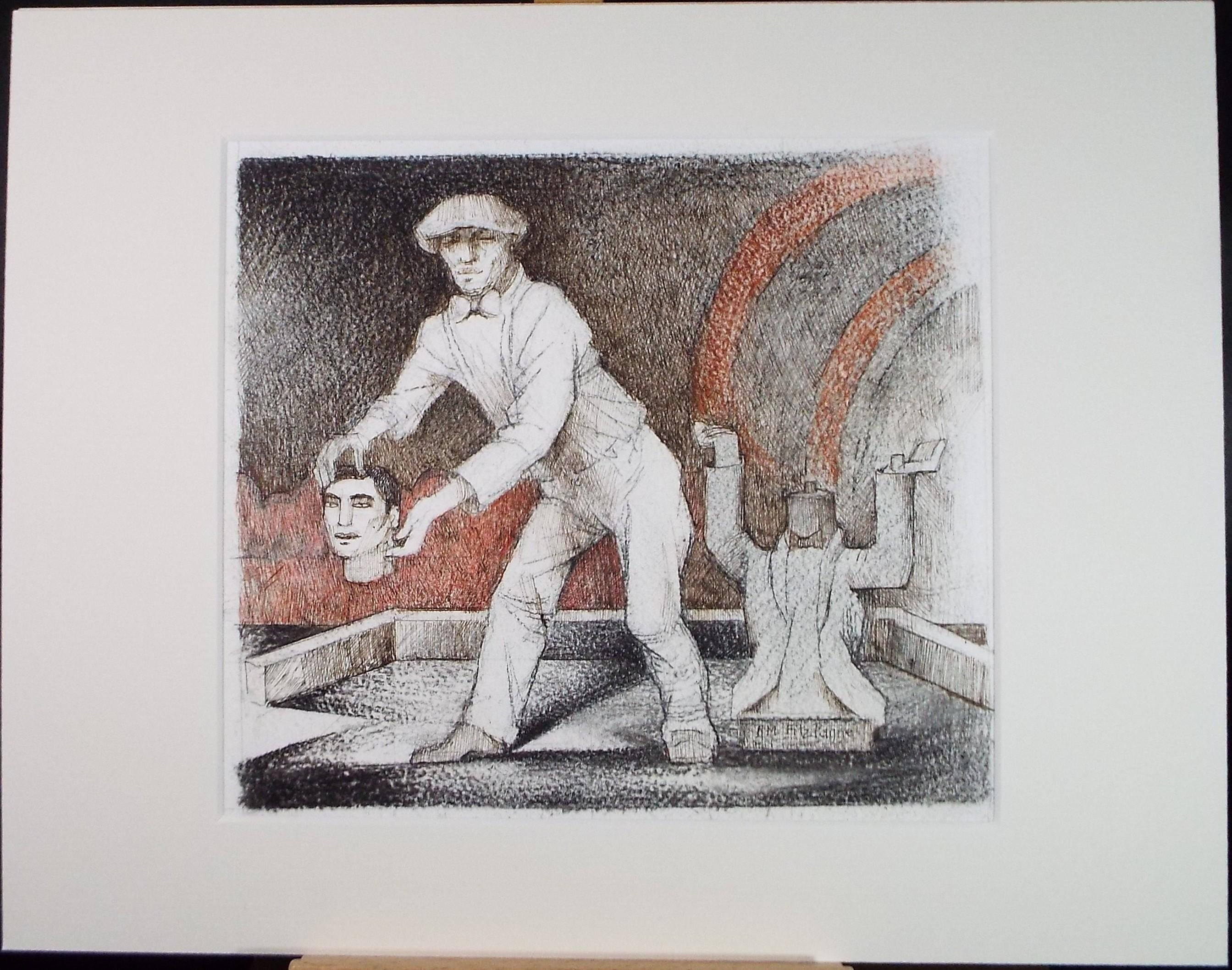 Original Coloured pencil and ink drawing, 'The illusionist', c1990s,Alice Mary Fitzpayne (b.1928)