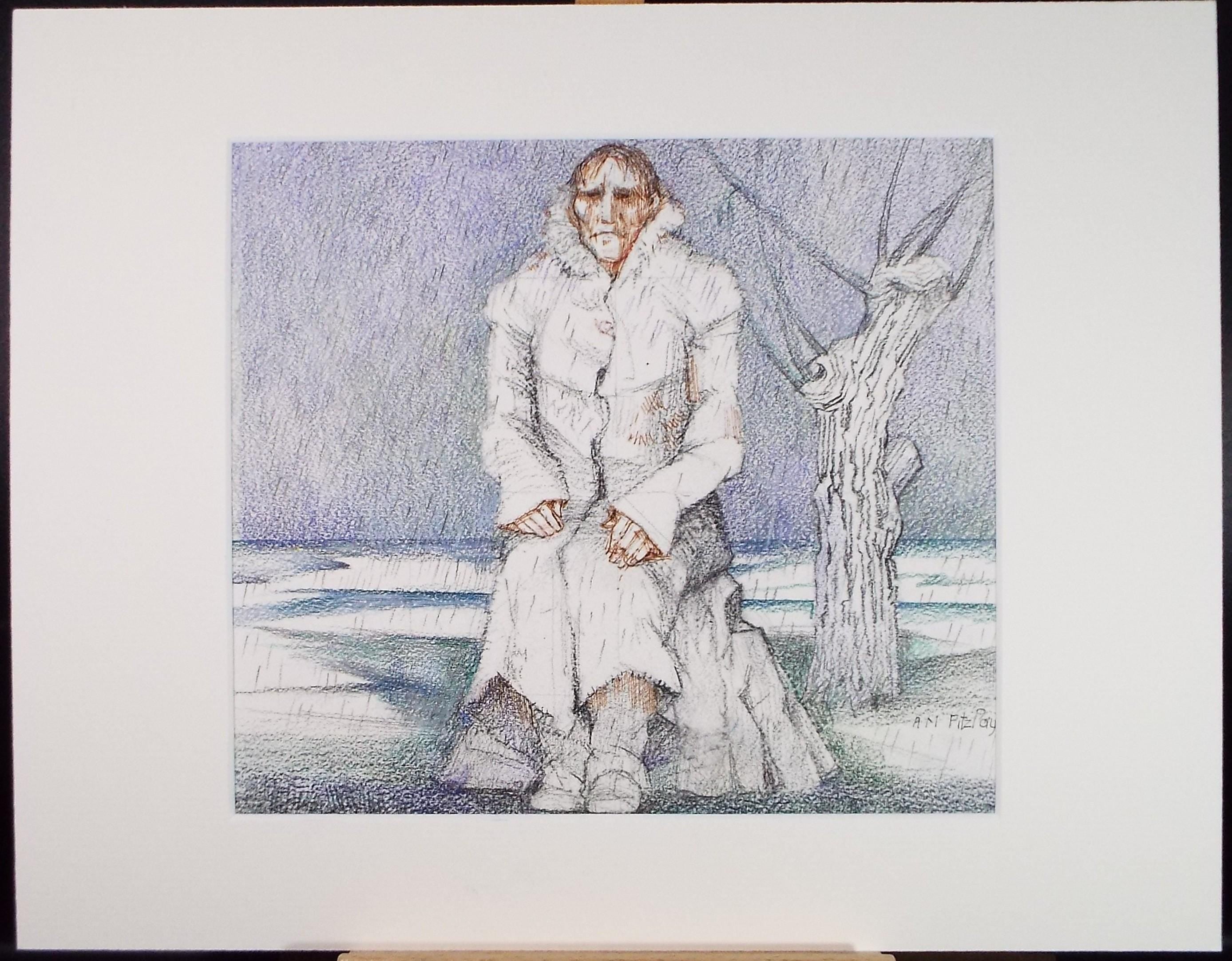 Original pencil and ink drawing, 'Woman in a Coat', c1990s,Alice Mary Fitzpayne (b.1928)