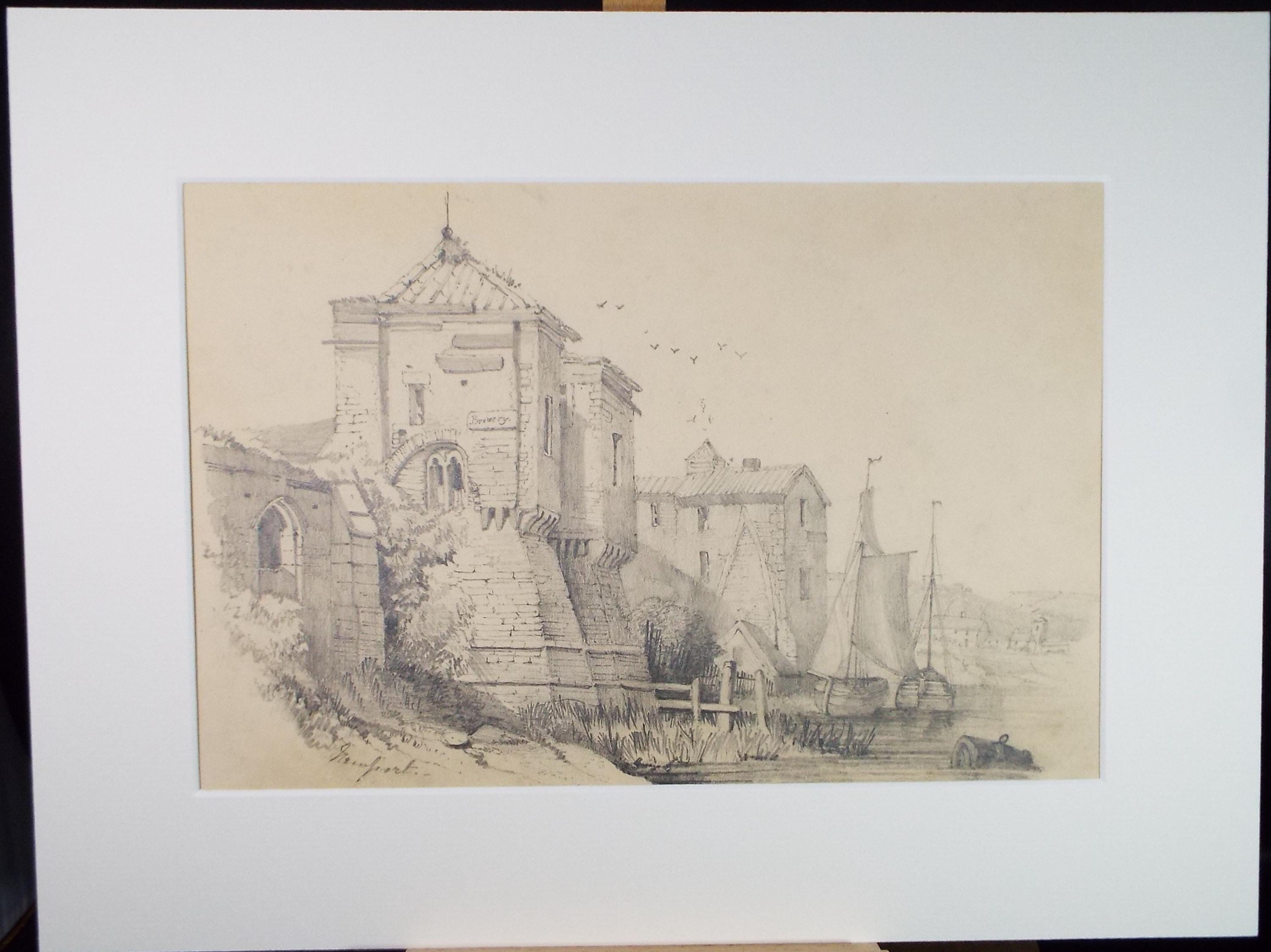 Original Pencil Drawing, 'Riverside Brewery Buildings', Late 19th Century, Artist Unknown