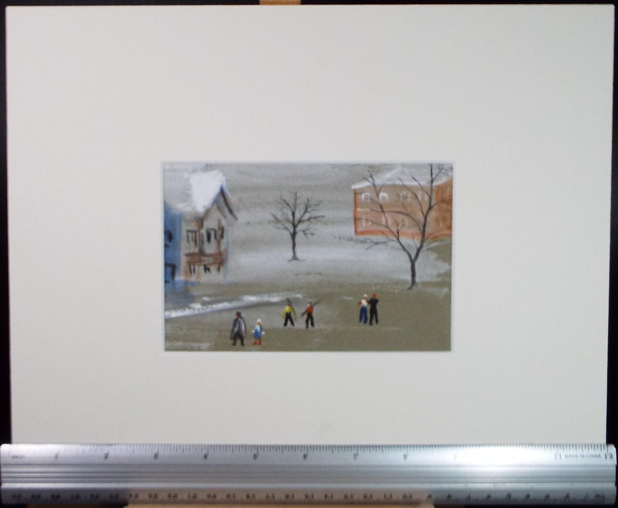 Original Watercolour, 'Alpine Village with Skiers;' c1930's, Unknown Artist