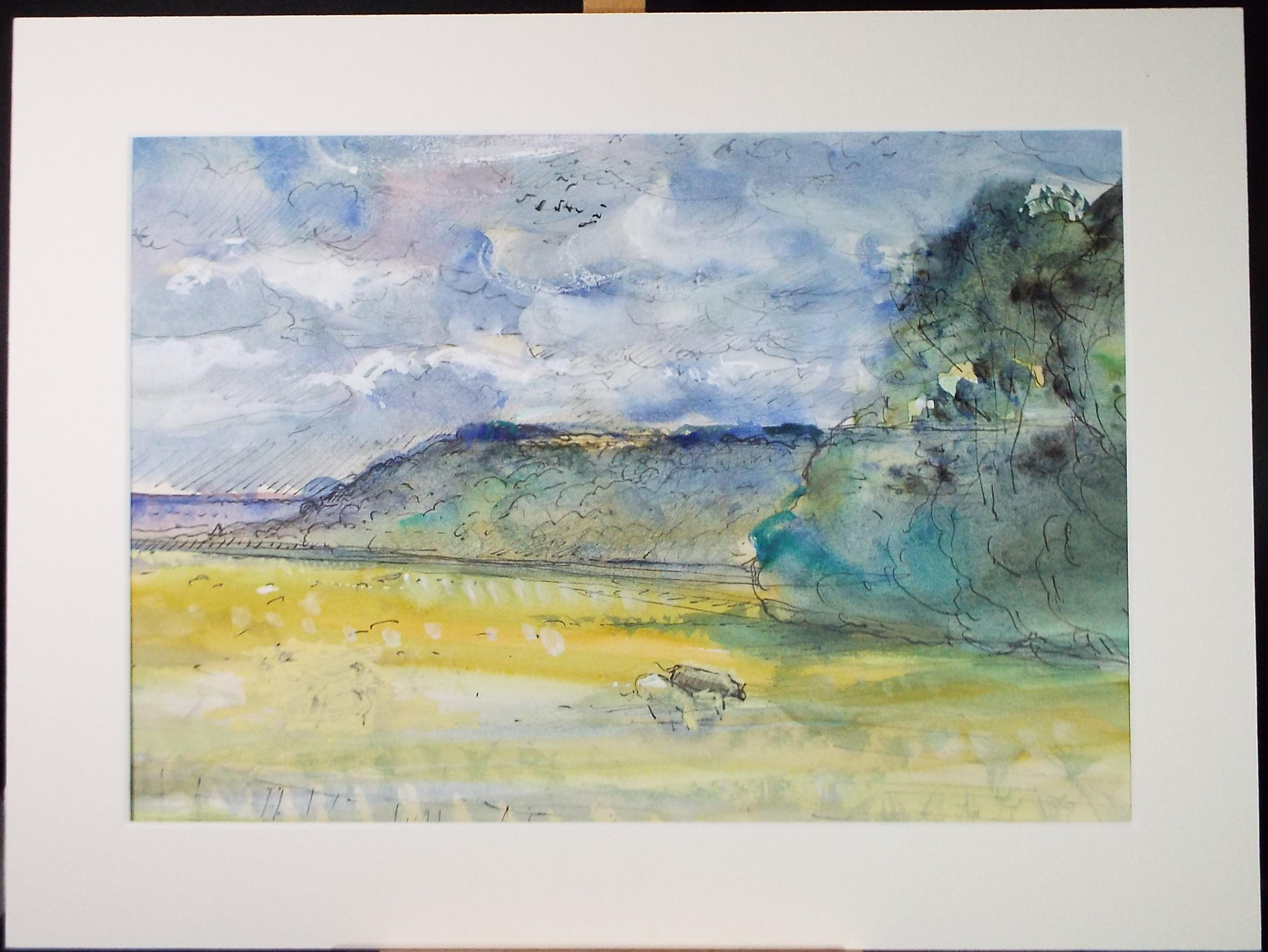 Original Watercolour & ink, 'Landscape with Cattle' - John Gilbey Bowes (1929-2011), Circa 1990's