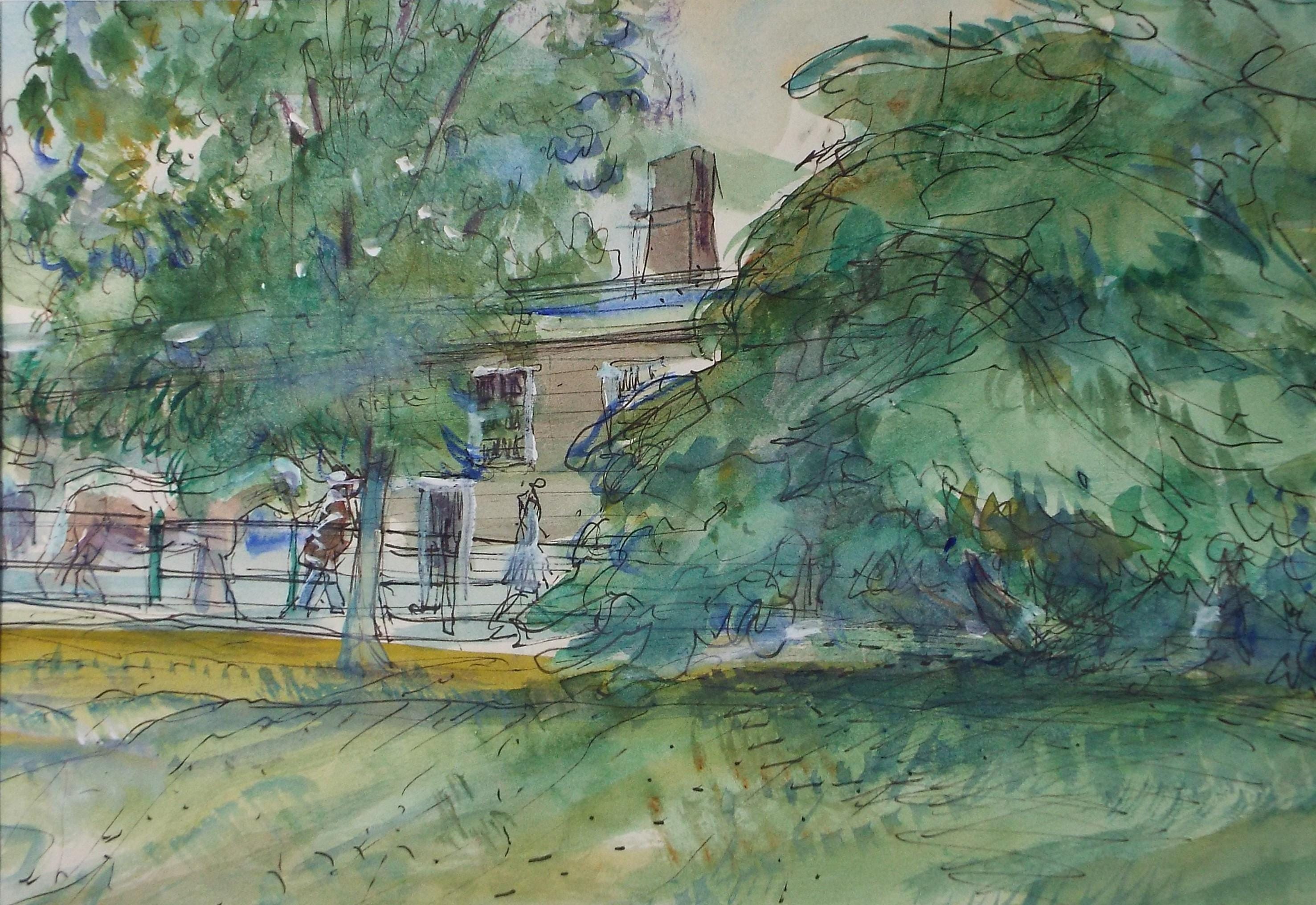 Original Watercolour & Ink, 'At the Stables', John Gilbey Bowes (1929-2011), Circa 1990's